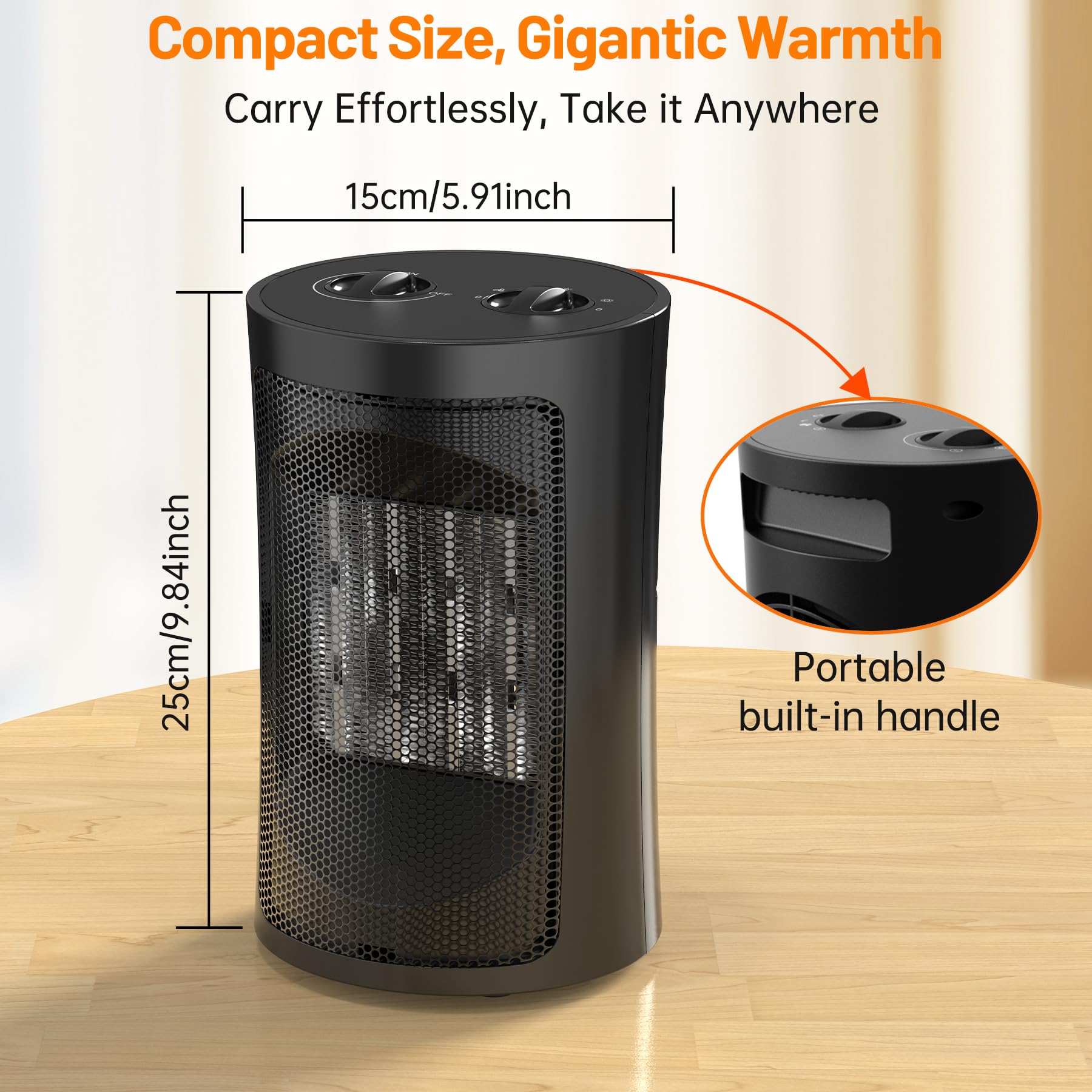 Space Heaters for Indoor Use, Portable 1500W/750W PTC Ceramic Space Heater, Small Space Heater with Thermostat, Three Modes, Overheat and Tip-Over Protection for Office Home