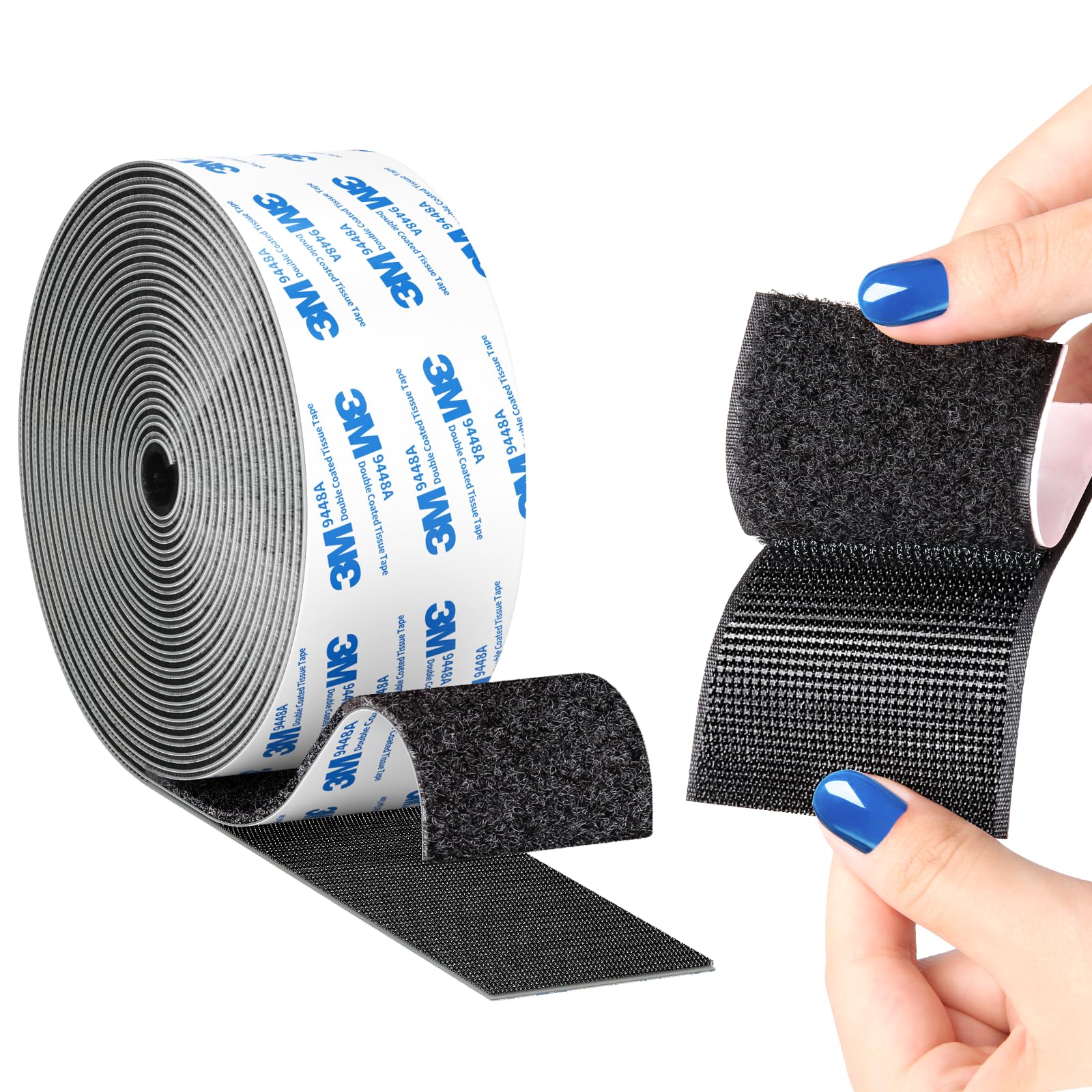 PHIXBEAR 2" x 8.2' Industrial Strength Hook and Loop Tape, Made of 3M Adhesive Backed Heavy Duty Strips for Couch Cushions, Wall Mounting, Home & Office – Black