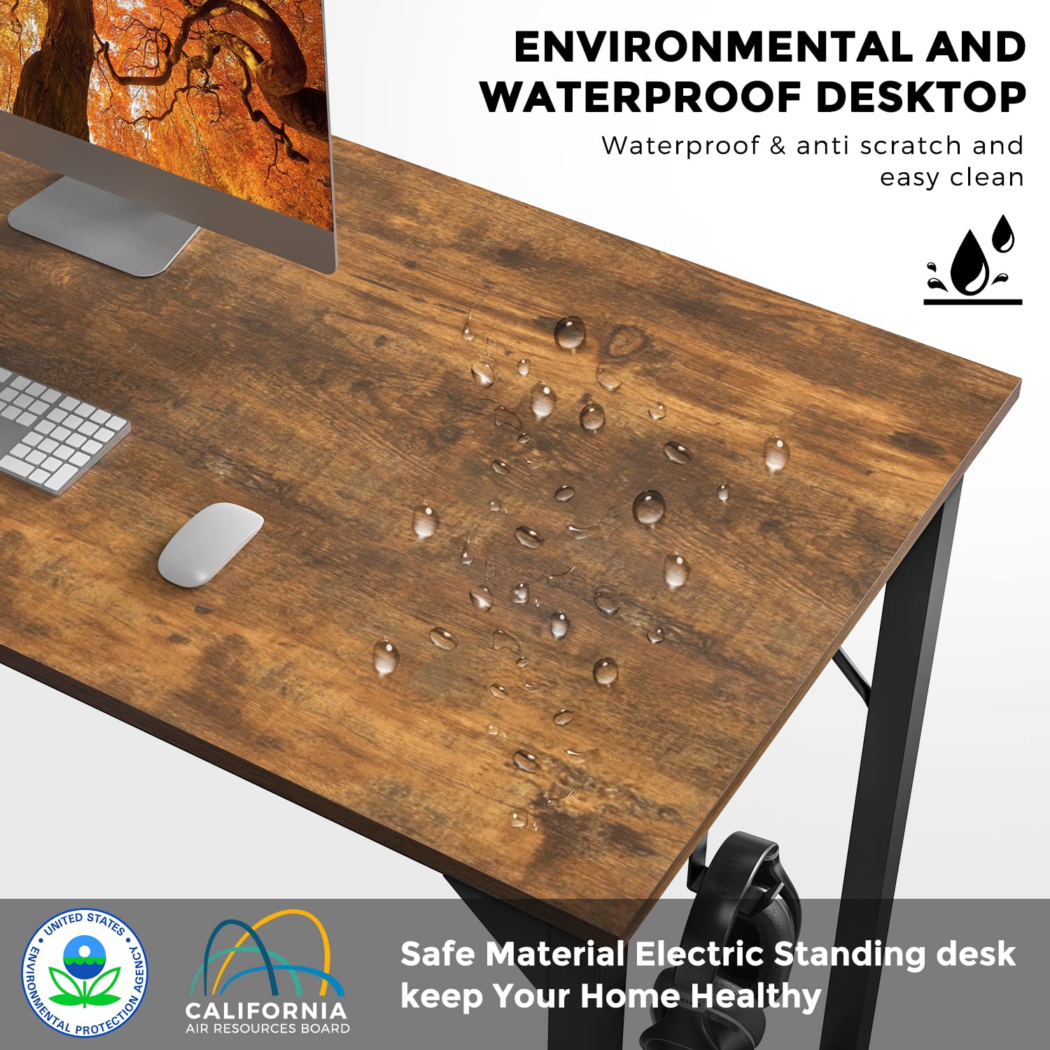 DUMOS Computer Small Desk Office 32 Inch Writing Work Kids Study Simple Wooden Table for Home Bedroom Modern Style with Headphone Hooks & Storage Bag, Rustic Brown