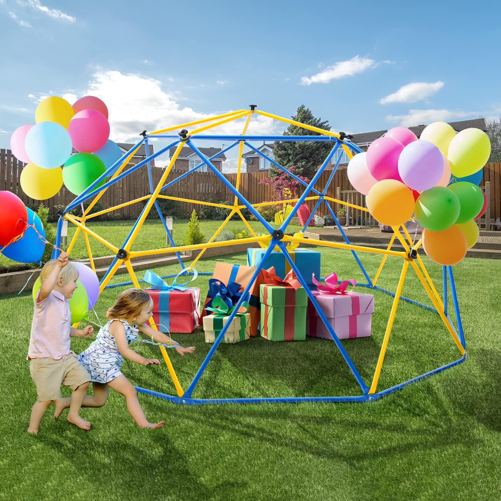 Jugader Upgraded 10FT Jungle Gym with Canopy and Swing, Climbing Dome for Kids Outdoor, Weight Capability 800LBS, Rust and UV Resistant Steel