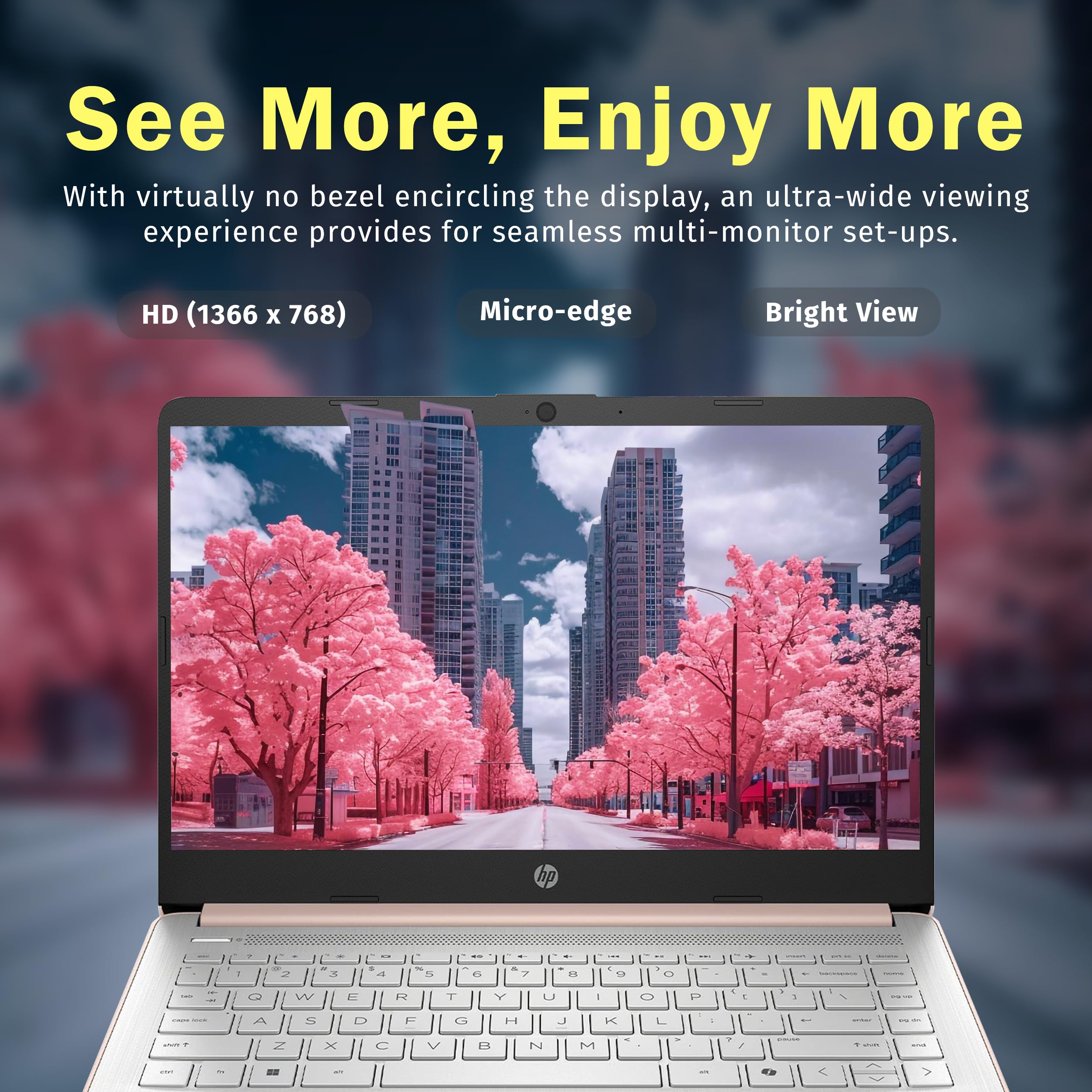 HP Stream 14" HD BrightView Laptop, Intel Celeron N150, 16GB RAM, 288GB Storage (128GB UFS + 160GB Docking Station Set), Intel UHD Graphics, 720p Webcam, Wi-Fi, 1 Year Office 365, Win 11S, Gold
