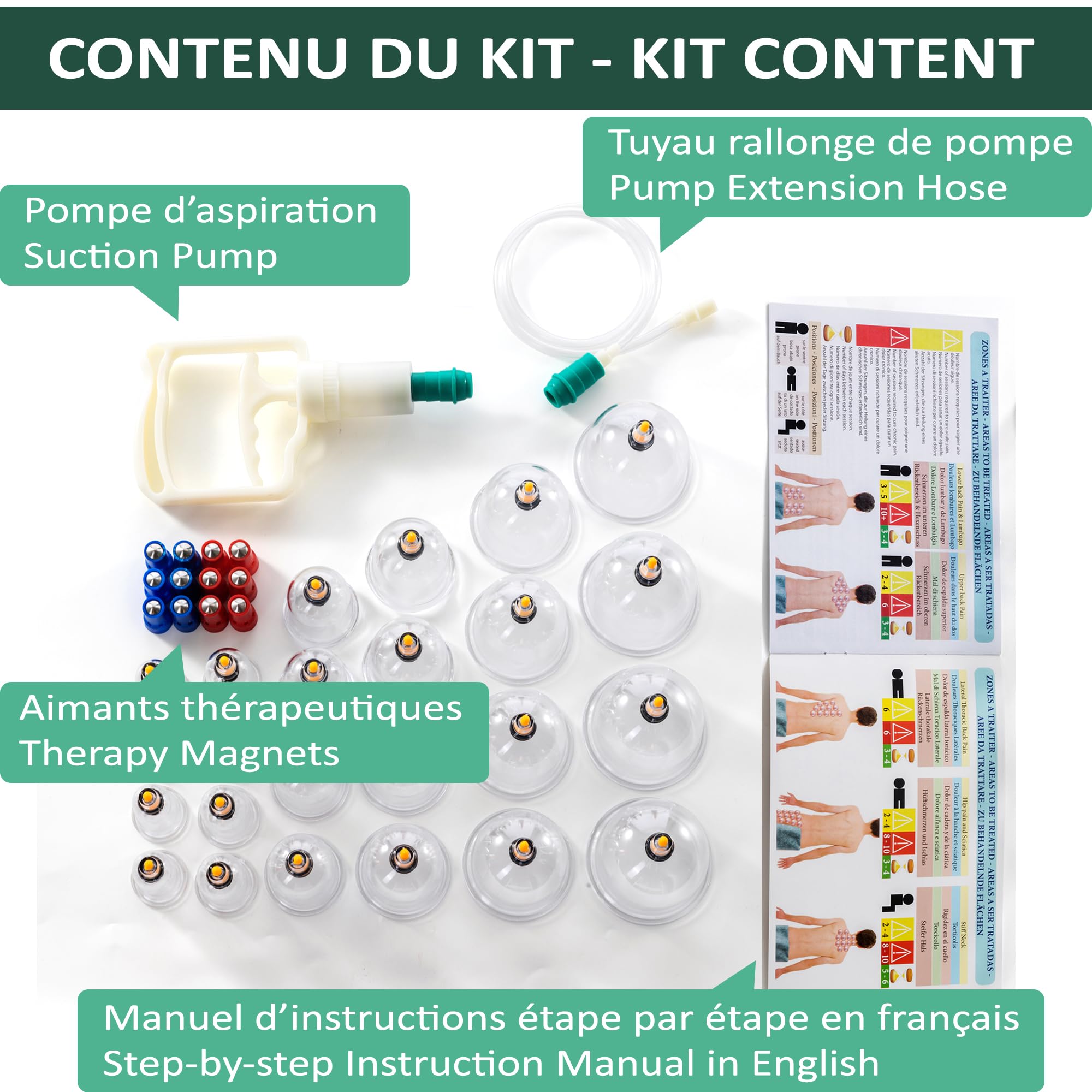 Uplife Cupping Kit for Massage Therapy, 24 Cups Professional Cupping Therapy Set with Magnetics for Muscle Pain Relief & Cellulite Reduction, Chinese Vacuum Cupping Set with Manual Pump for Home & Spa