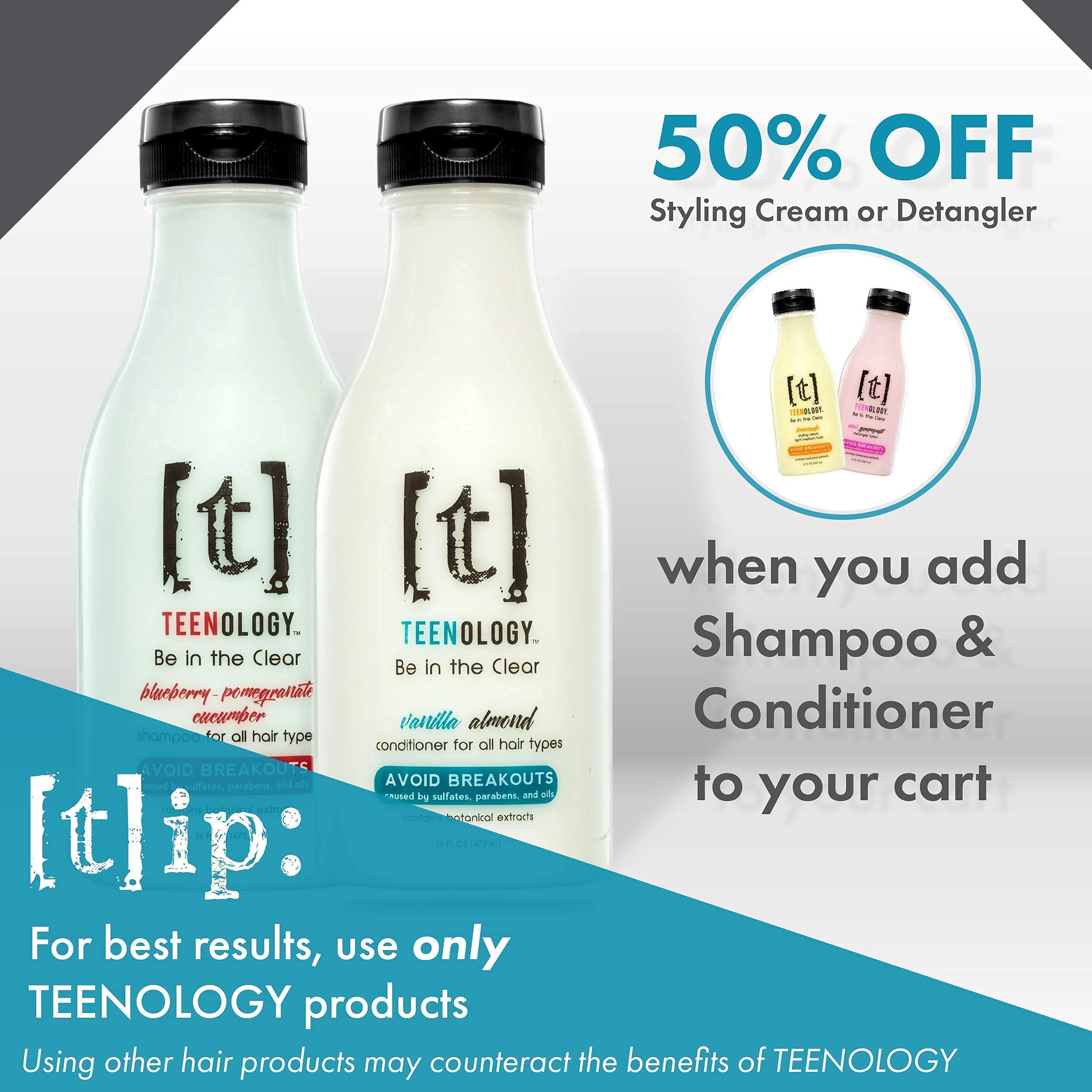 Teenology Shampoo, Conditioner, and Body Wash Bundle (Save 10%) - Sulfate and Paraben Free, Noncomedogenic, Natural Botanical Extracts, Sweet Mint and Tropical Orange - 16 oz.