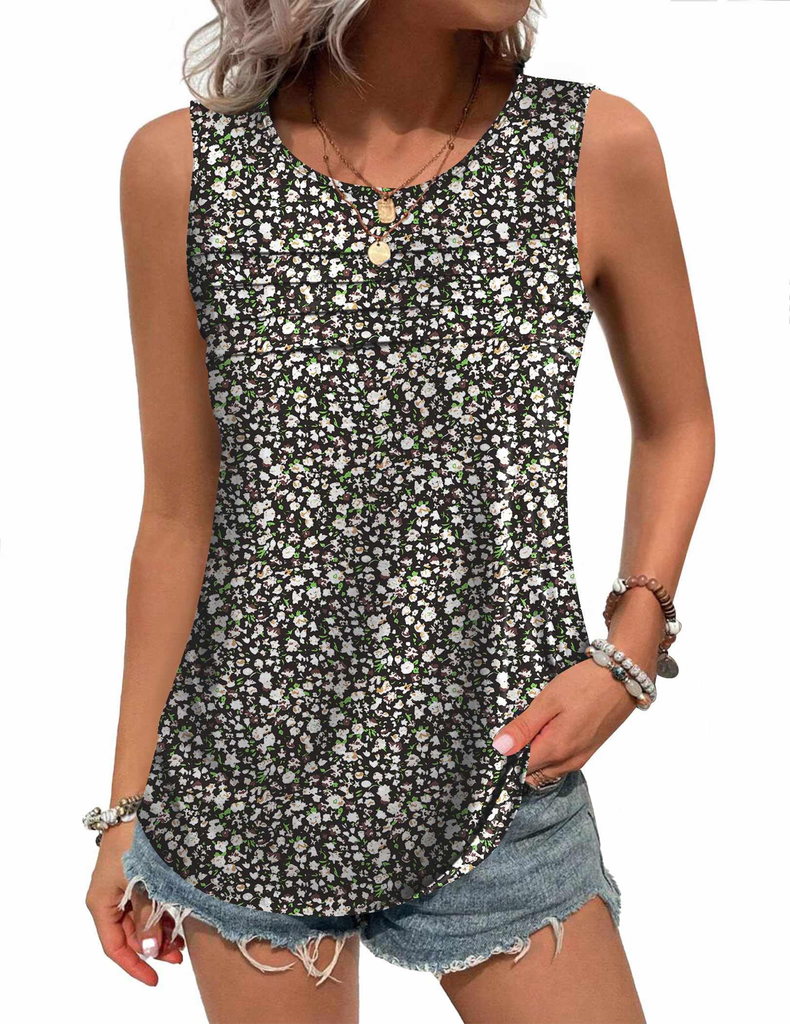 Zeagoo Womens Summer Tops Sleeveless Tank Loose Fit Floral Cute Dressy Casual Tunic Blouses Floral Black M