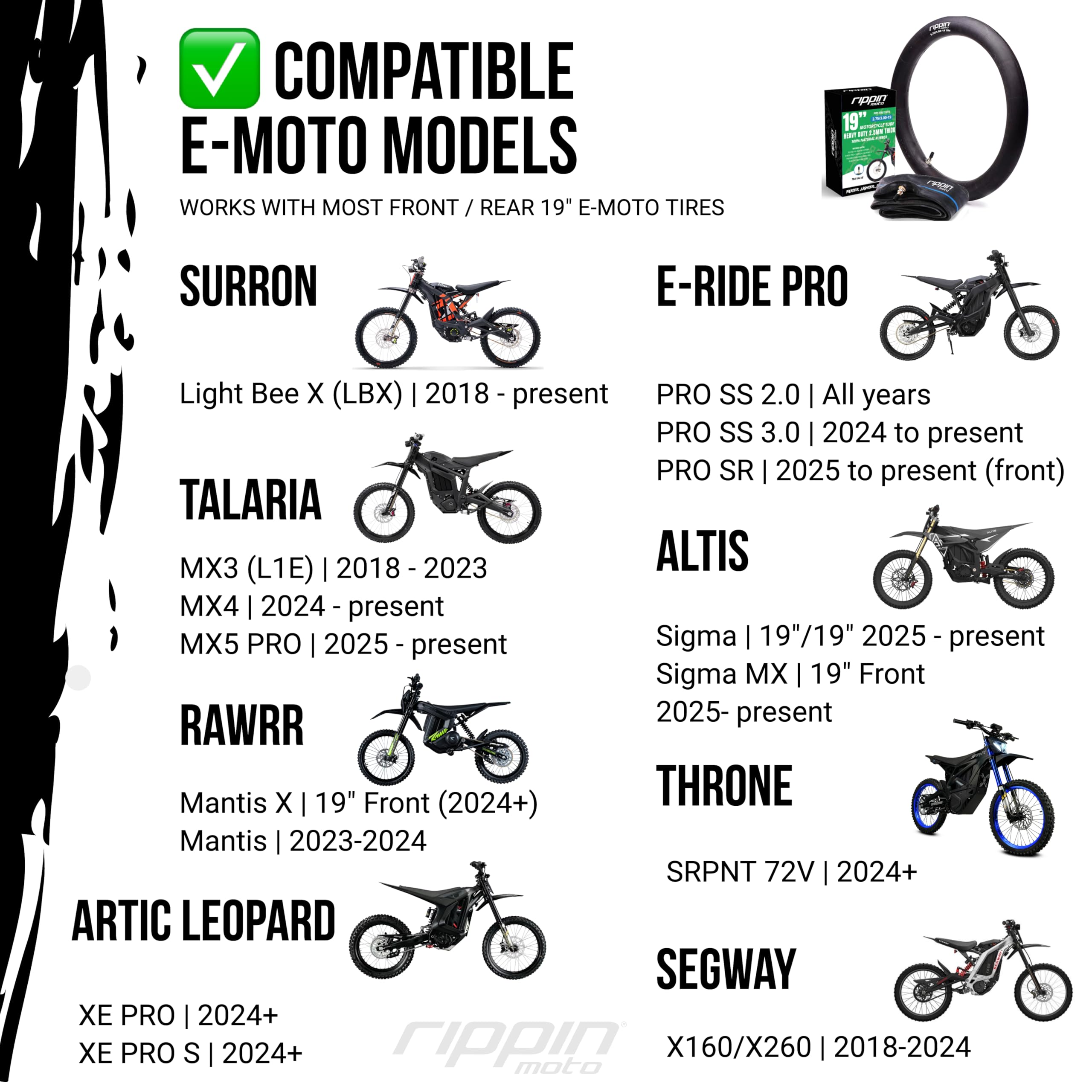 Rippin Moto 70/100-19 (2.75/3.00-19) Performance Duty 2mm Thick Natural Rubber Motorcycle Inner Tube – TR4 Valve Stem, Fits 80/100-19 Dirt Bike & E-Moto Tires for Sur Ron, Talaria & Segway