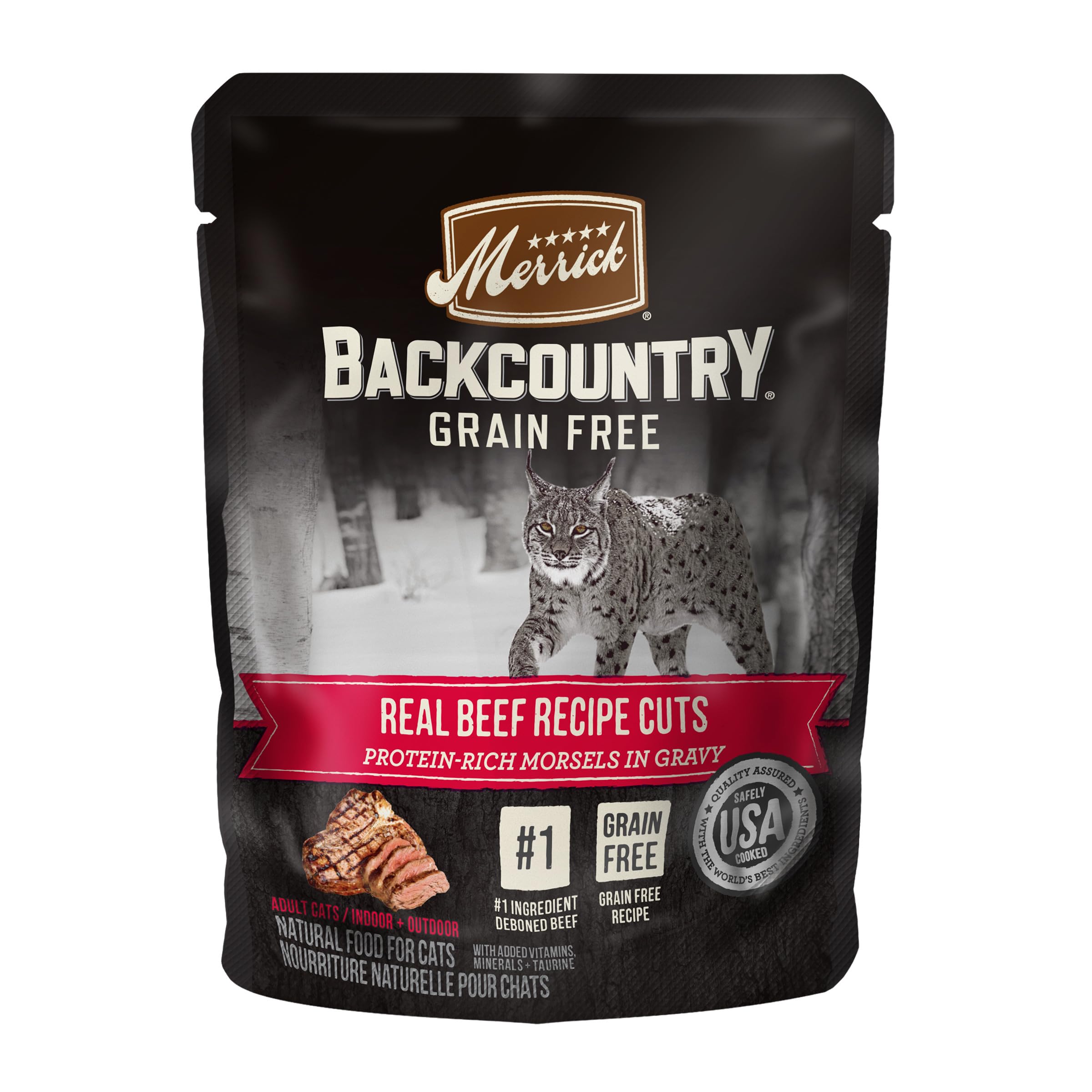 Merrick Backcountry Grain Free Premium And High Protein Wet Cat Food, Beef Recipe Cuts Morsels In Gravy - (Pack of 24) 3 oz. Pouches
