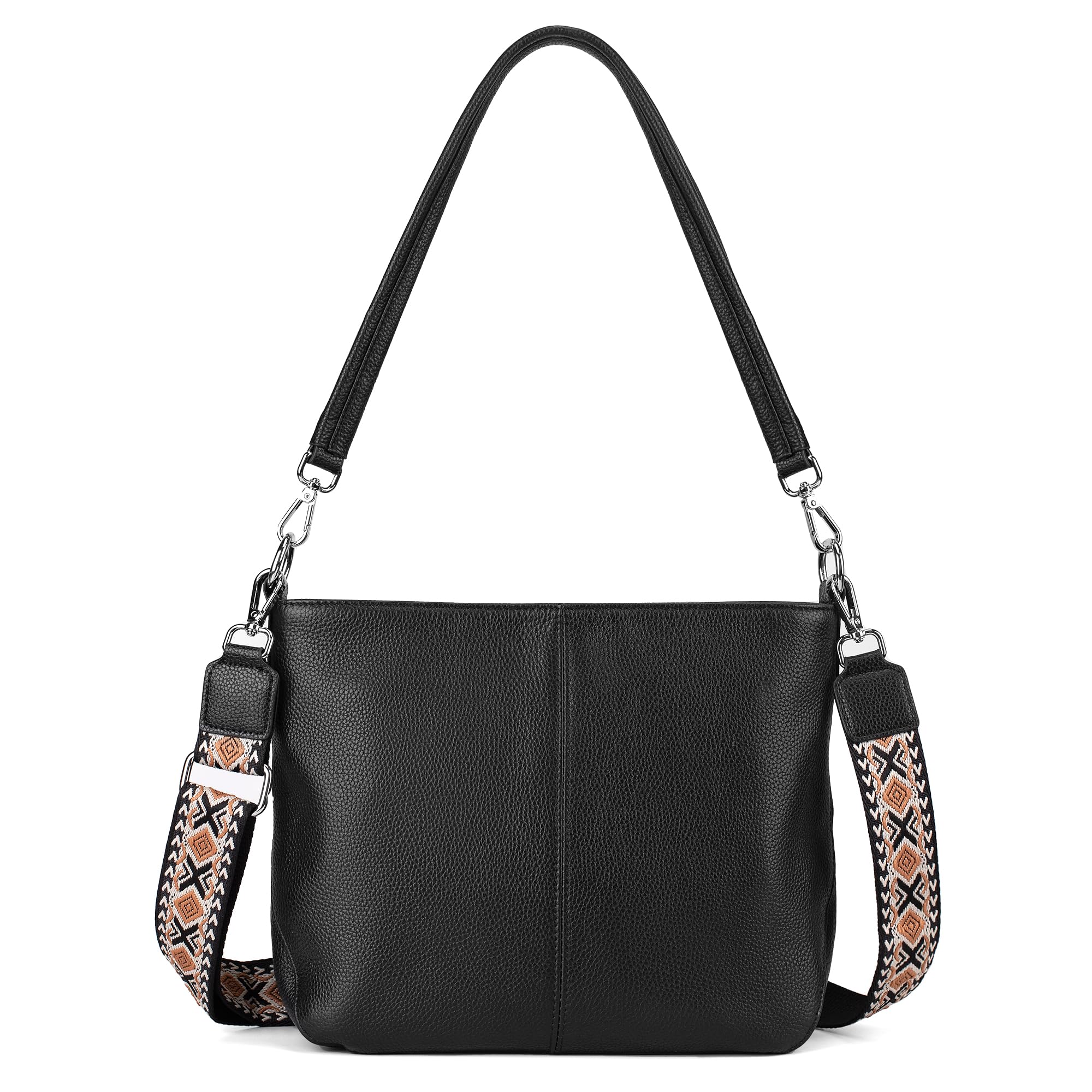 befen Genuine Leather Purse for Women, Black Leather Crossbody Bag Soft Hobo Purse Women's Shoulder Handbags with 2 Removable Straps Designer Cross Body Purses for Everyday & Travel & Work