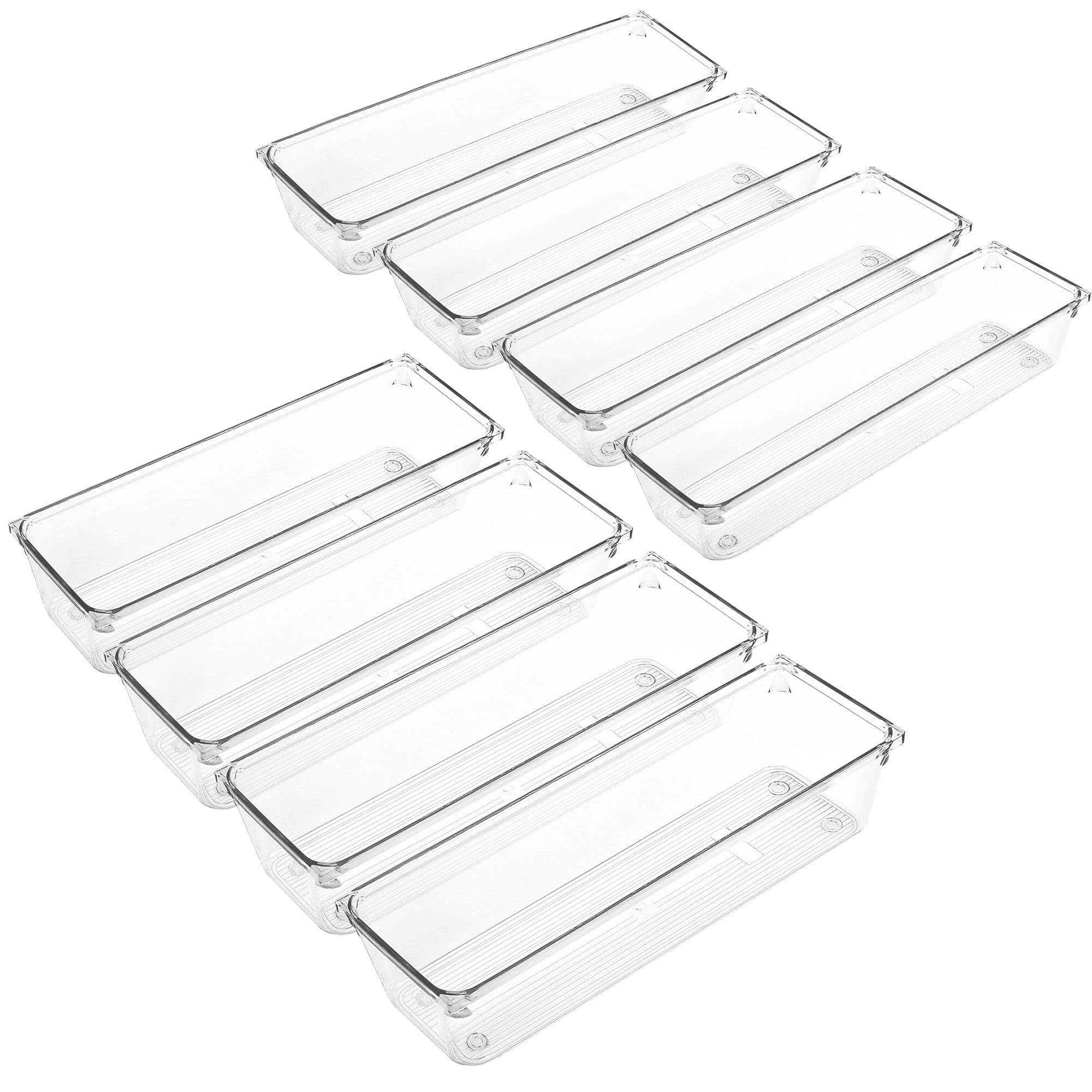 LotFancy 8 Pack Clear Plastic Drawer Organizers, Food Grade Storage Trays, Non-Slip Storage Bins for Kitchen Utensil, Silverware Cutlery, Bathroom, Office Desk, Makeup, Jewelry, 9.2''×3''×2''