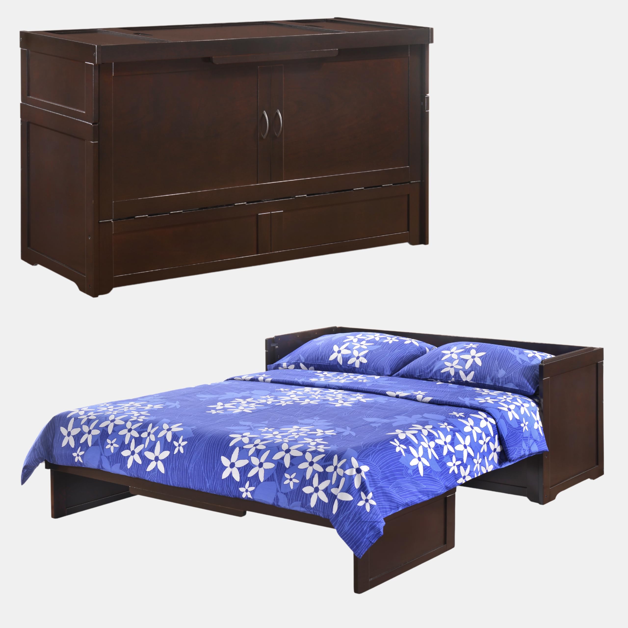 NIGHT & DAY Furniture Murphy Cube Cabinet Bed Pre-Assembled (Dark Chocolate, Queen)