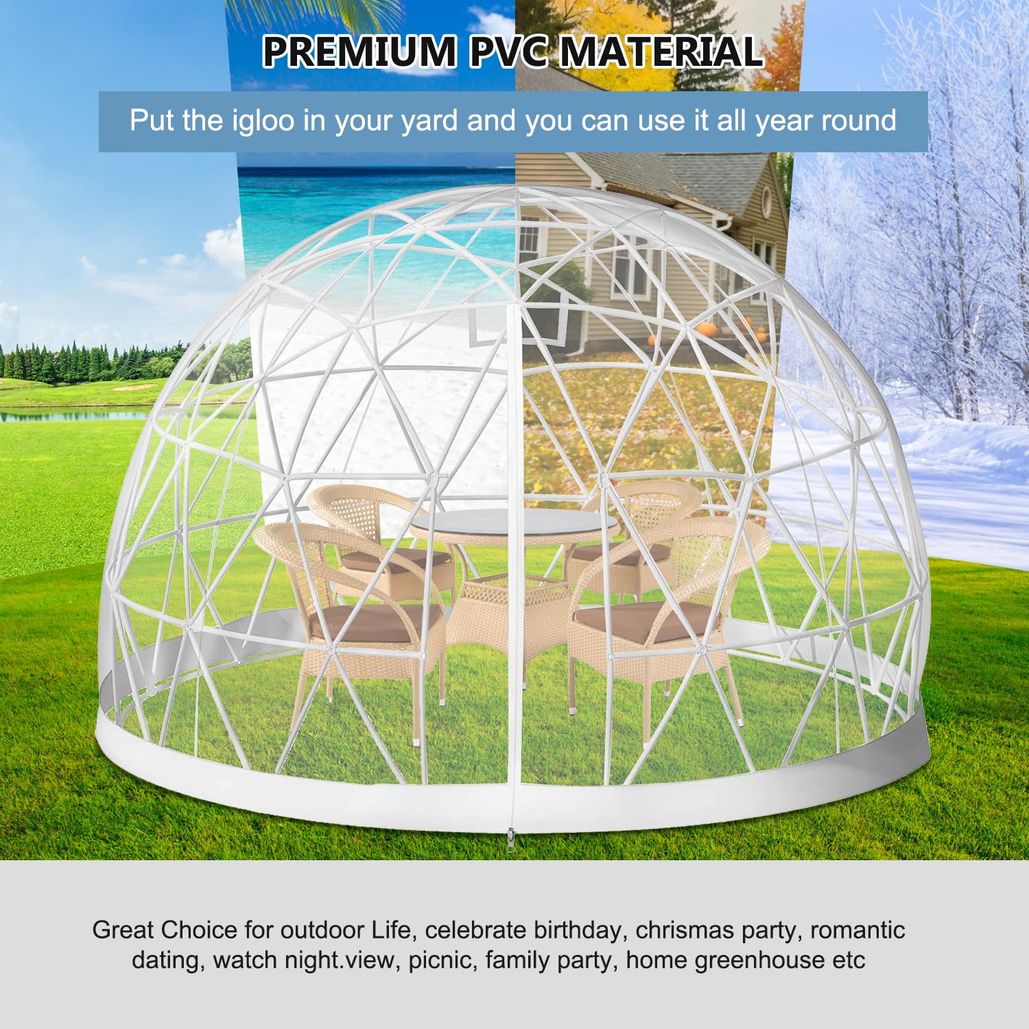 Garden Dome Igloo Bubble Tent House Outdoor 12 FT, Weatherproof Greenhouse Bubble Tent, Transparent Garden Dome House for Backyard, Party