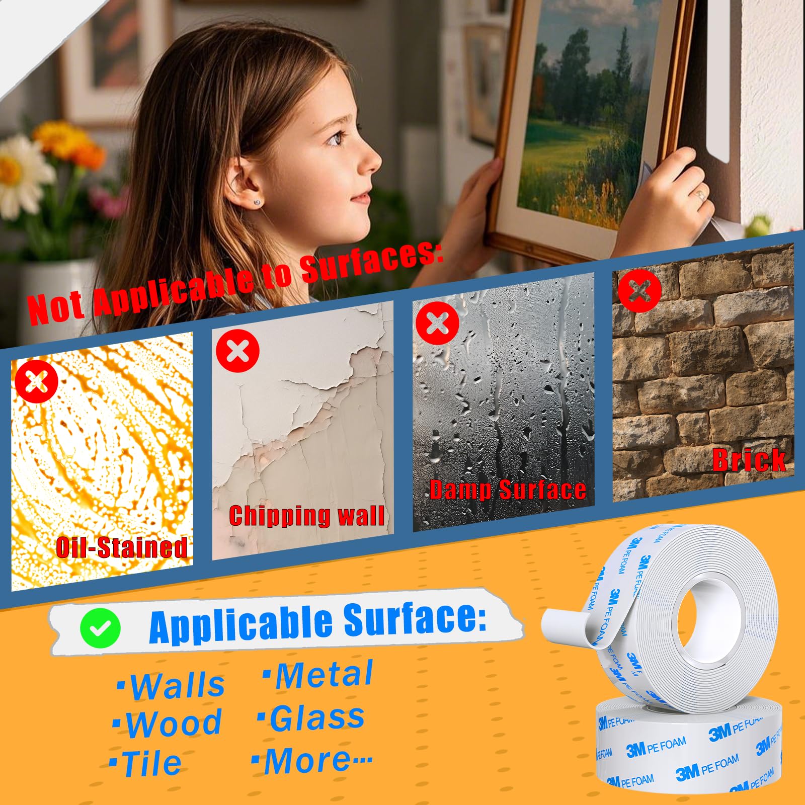 PHIXBEAR Heavy Duty Double Sided Tape, Made of 3M - Removable & No Damage, Waterproof, 1.18in x 19.68ft 2 Rolls, Ideal for Home & Auto