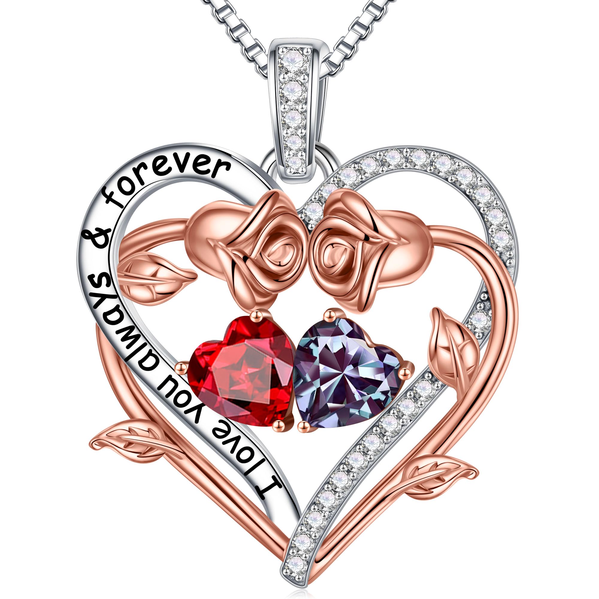 Iefil January June Birthstone Necklace Jewelry Anniversary Birthday Gifts for Women Wife Her, Red Garnet Necklace Alexandrite Necklaces
