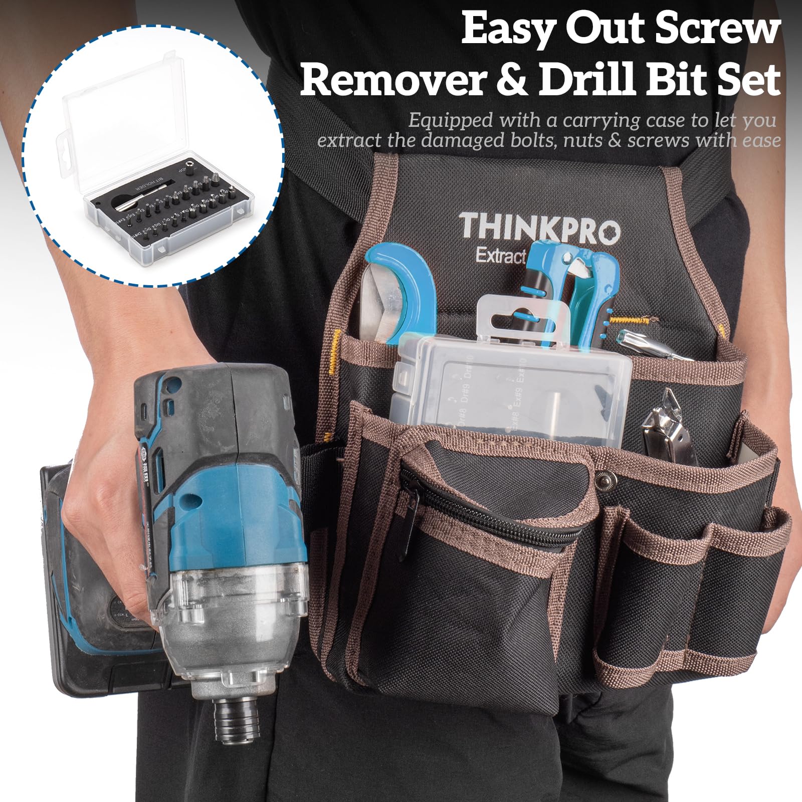 THINKPRO Screw & Bolt Extractor Set,39 PCS Easy Out Stripped Screw Remover with Hex Adapter,Damaged Screw Extractor Set for Broken,Frozen,Rusted,Rounded-Off Studs.