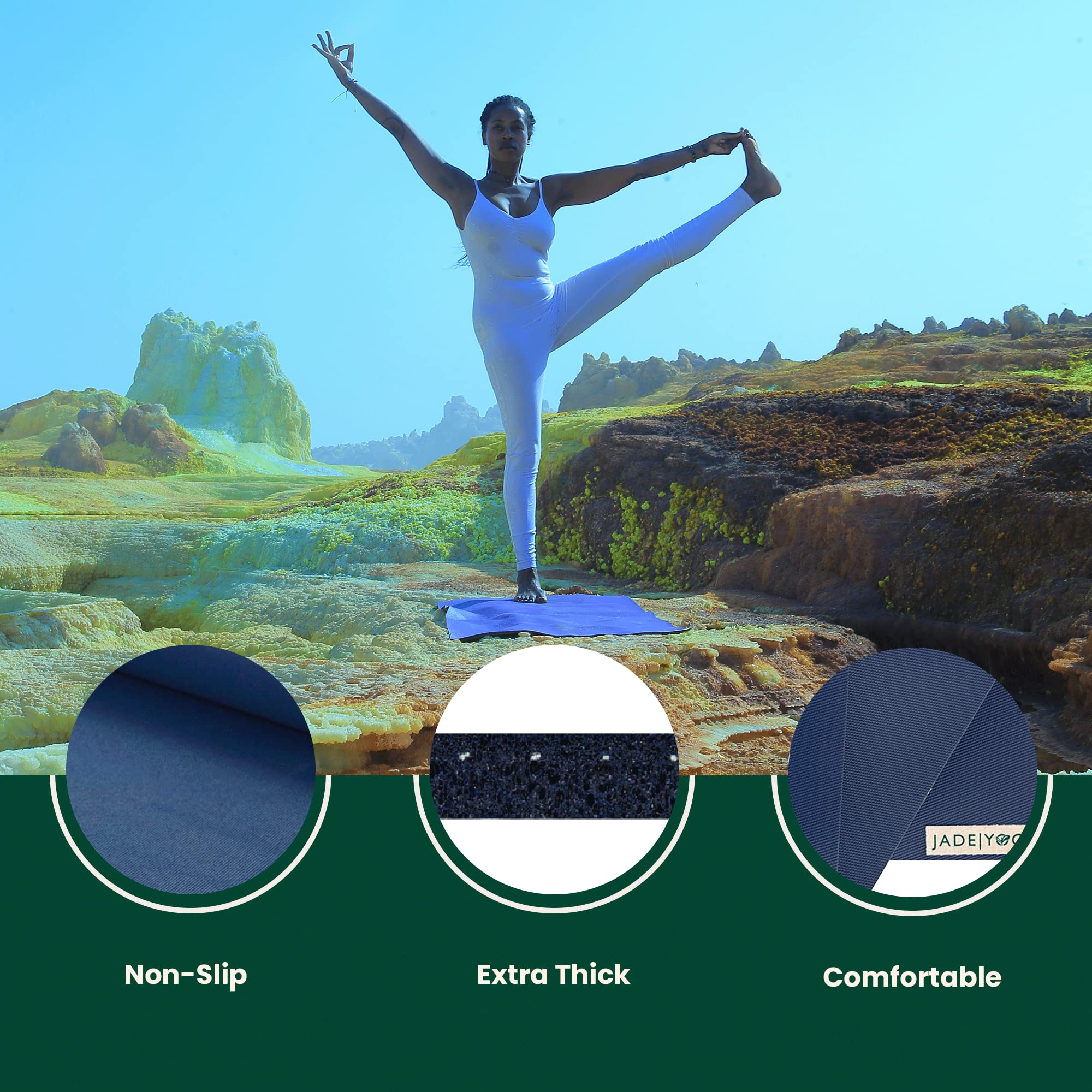 Jade Fusion Yoga Mat, Luxurious Comfort & Sturdy Workout Mats for Home Gym, 74" Yoga Mat Thick, Non-Slip Workout Mat with Extra Strong Grip, US Made Midnight Blue Yoga Mats