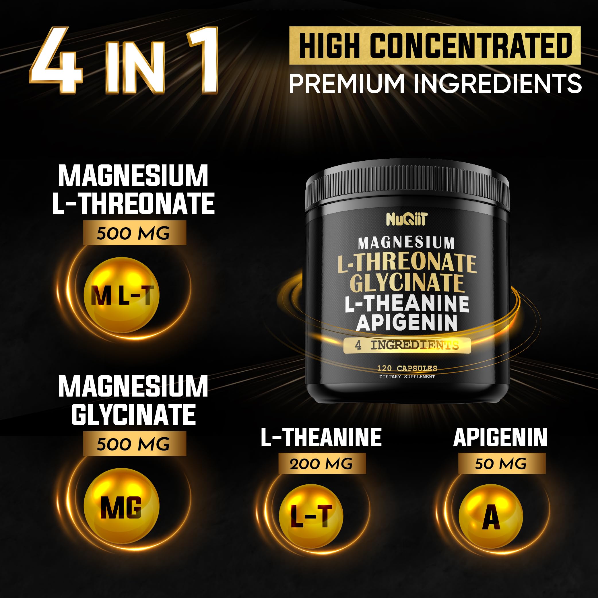 Magnesium L-Threonate Capsules 500mg Magnesium Glycinate 500mg & More Supplement - 120 Capsules - Impressive Benefits for Support Positive Mood, Muscle Growth, Immune System, Brain Health & Focus