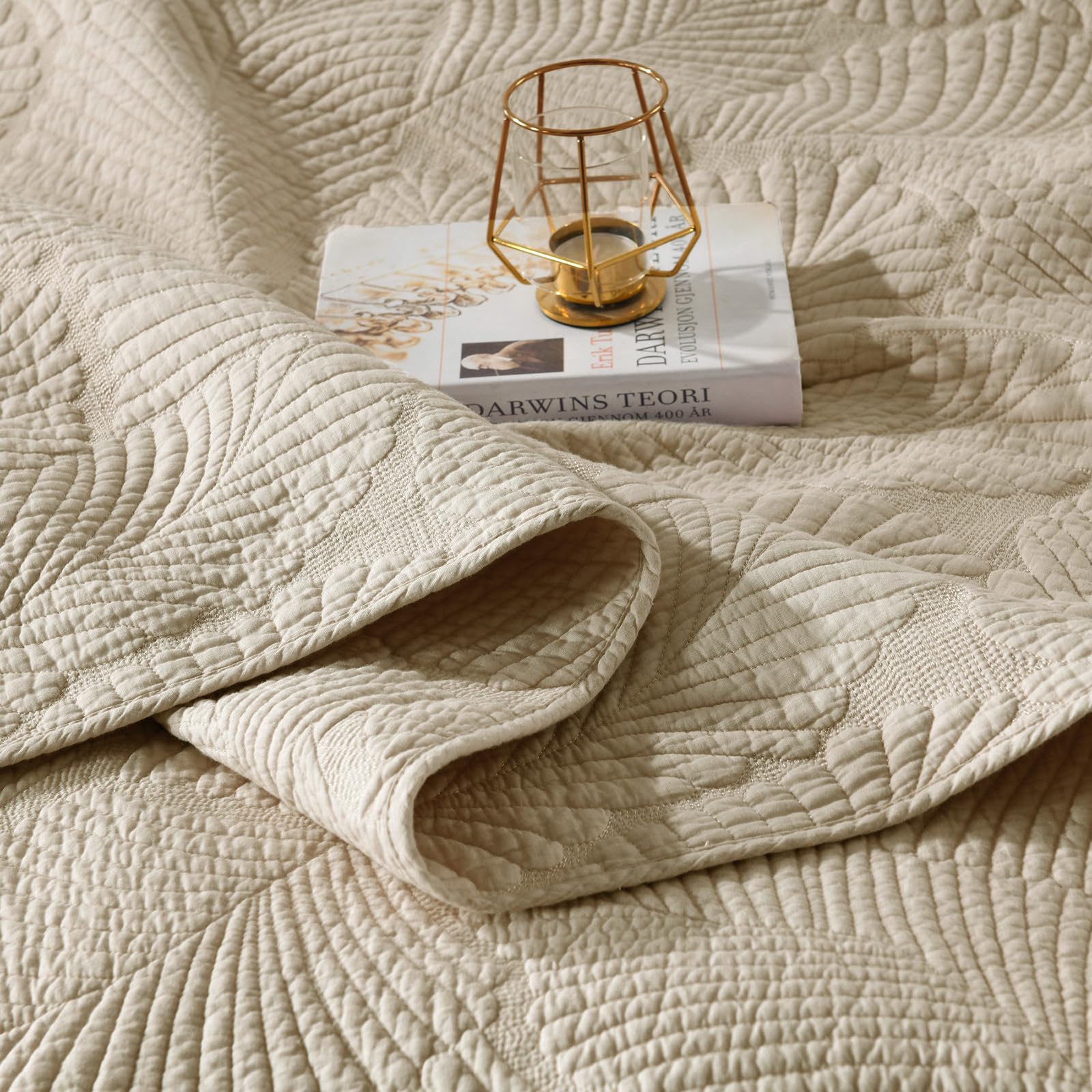 mixinni Khaki Tropical Palm Tree King Size Quilt Set Soft Cotton Bedspread Coverlet Bed Cover,3-Piece Quilt Set Quilted Bedding Lightweight Coverlet Set -King Size