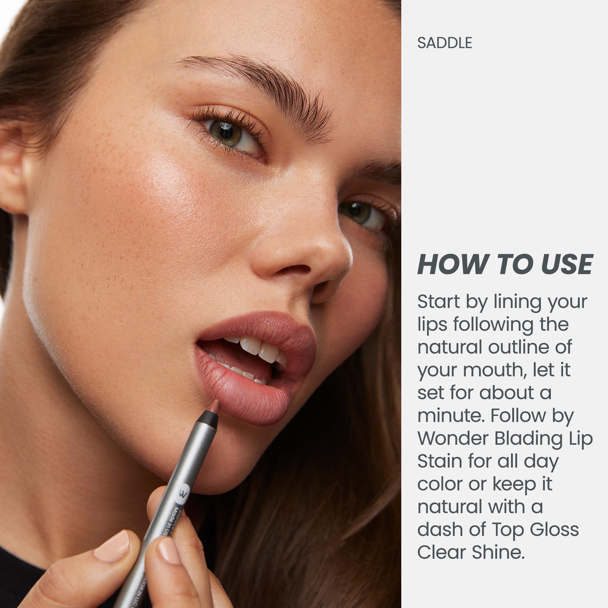 Wonderblading Lip Stain Peel Off Masque (Whimsical) with 360 Contour Lipliner (Saddle)