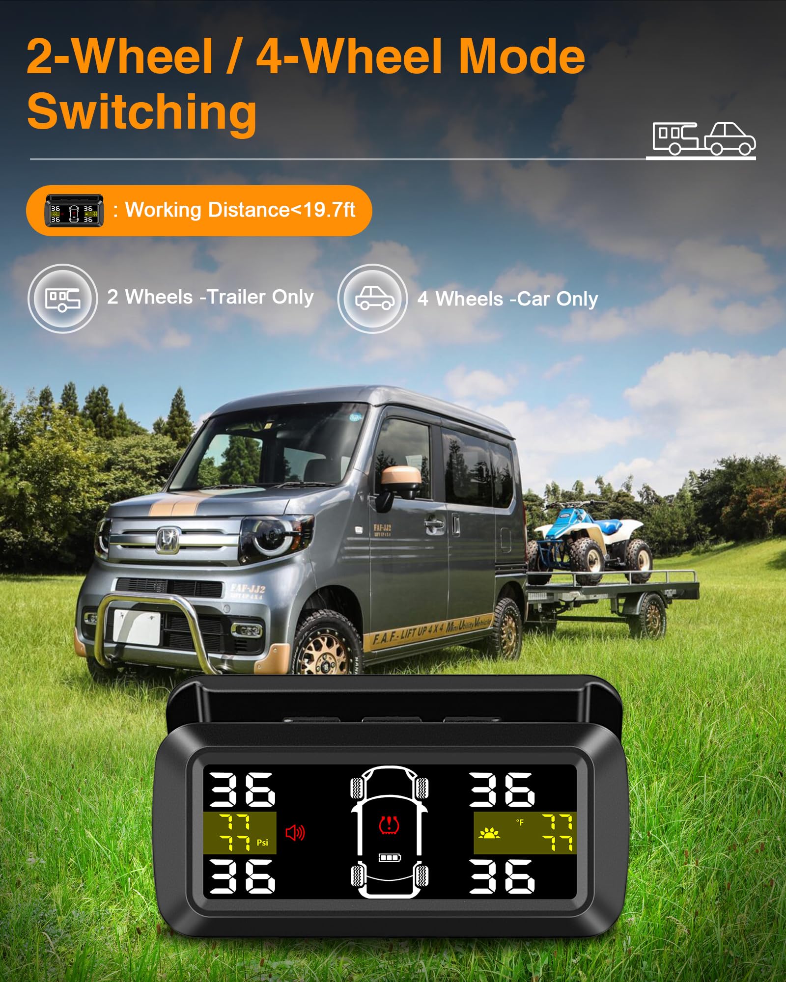 Tire Pressure Monitoring System 【2024 Upgrade Detached Bracket】Wireless Solar TPMS Tire Pressure Monitor Installed on Windowshield with 4 External Sensors Real-Time Display 5-87PSI for Car RV SUV MPV
