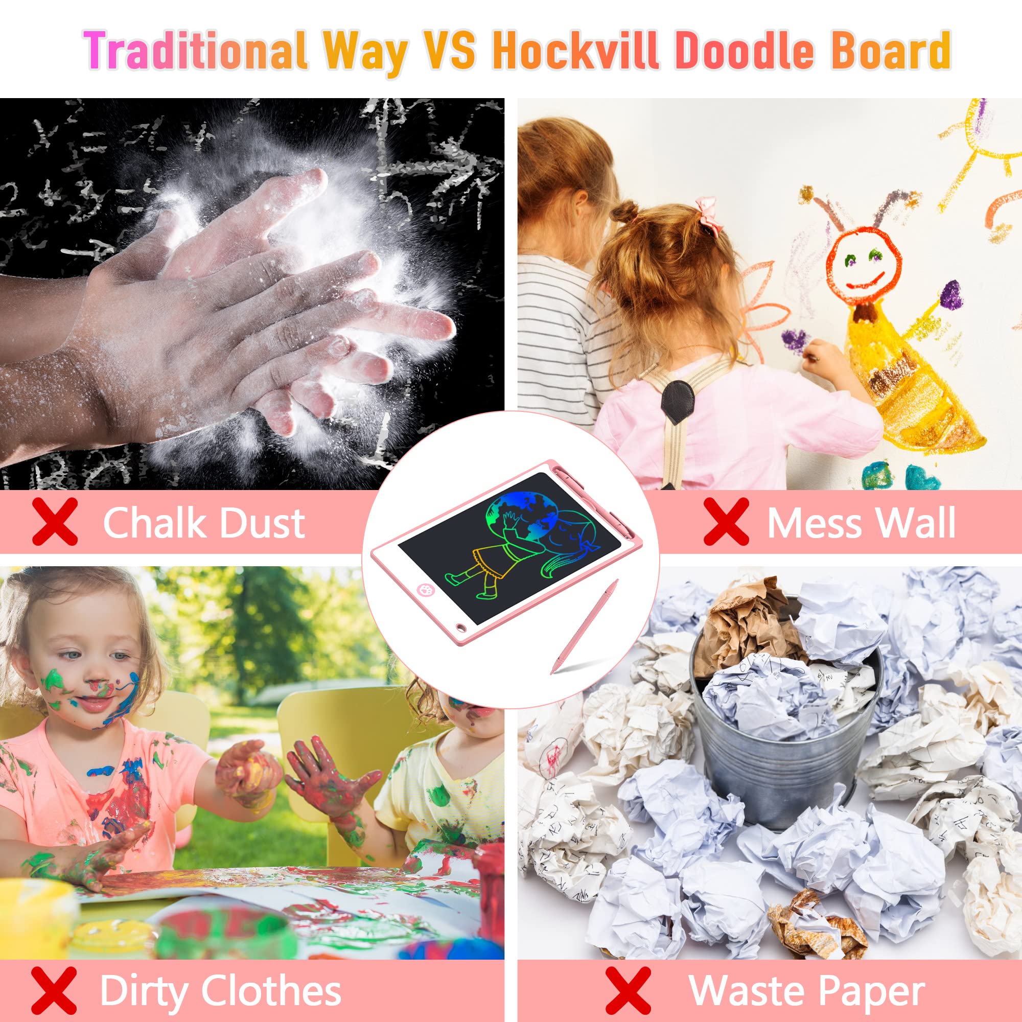 Hockvill LCD Writing Tablet for Kids 8.8 Inch, Toys for Girls Boys Drawing Pad for 3 4 5 6 7 8 Year Old Kid, Toddler Magnetic Doodle Board Travel Essentials Christmas Birthday Gift for Children