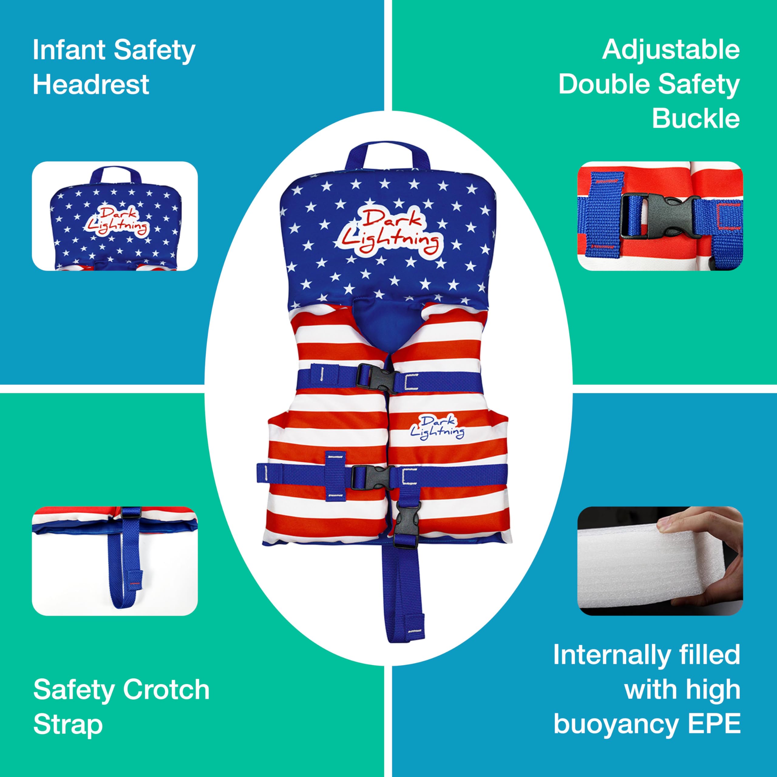 Toddler Swim Vest for Child 30-50 Pounds, Infant Life Jacket 0-30 lbs, Kids Water Wings Arm Floaties in Puddle/Sea (US - Flag)