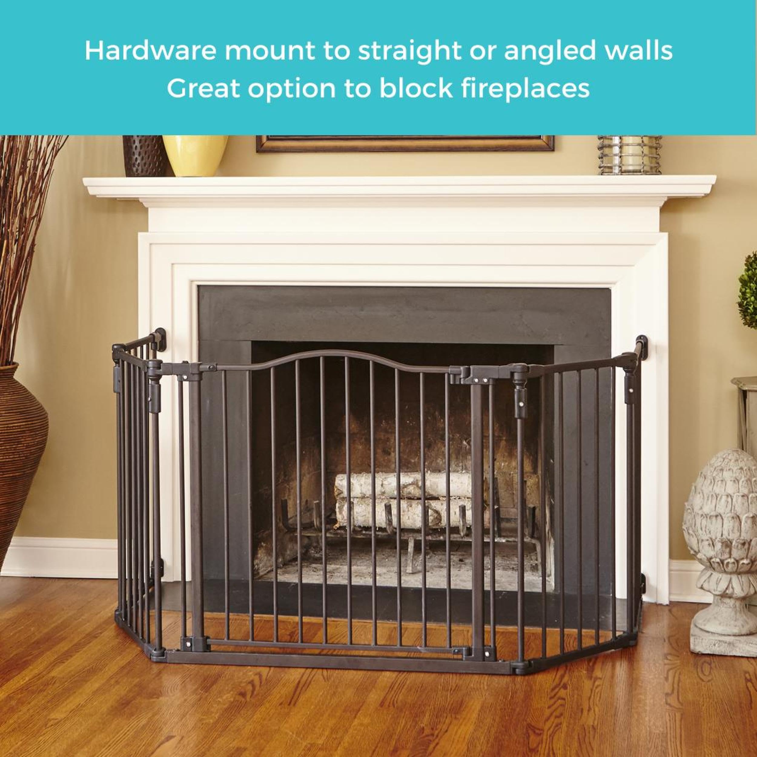 Toddleroo by North States 72” wide Deluxe Décor Baby Gate: Sturdy safety gate with one hand operation. Extra wide baby gate. Hardware Mount. Fits 38.3 - 72” Wide. (30" Tall, Matte Bronze)