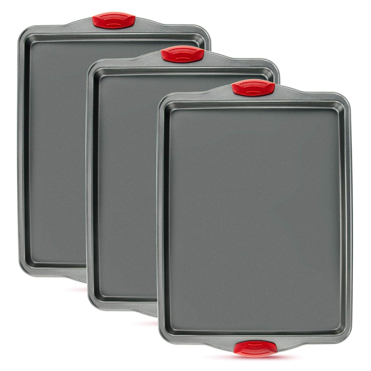 Premium Nonstick Baking Sheet Pans – Set of 3, Heavy-Gauge Carbon Steel, Warp, Dent, and Rust-Resistant – Gourmet Rimmed Half Cookie Sheet Trays, Non-Toxic for Exceptional Baking Performance
