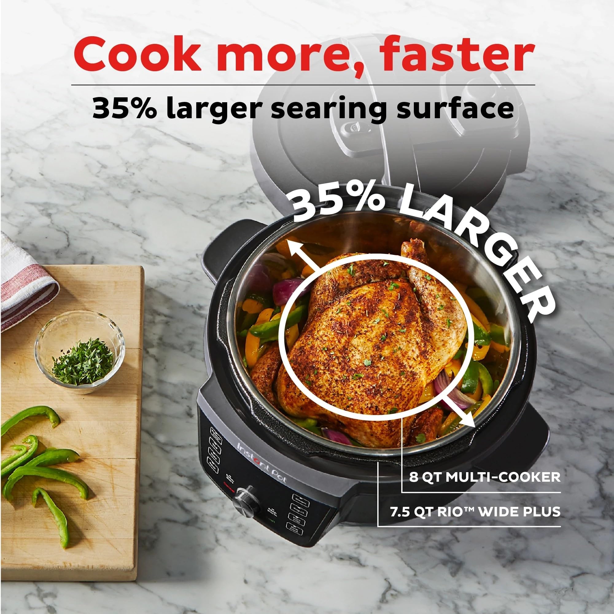Instant Pot RIO Wide Plus, 9-in-1 Electric Pressure Cooker, 35% Larger Cooking Surface, WhisperQuiet Steam Release, Multi-Cooker, Slow Cook, Rice Maker, Steamer, Sauté, Cake, & Warmer, 7.5 Quarts