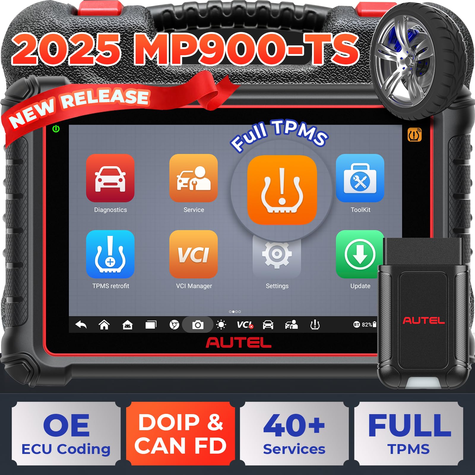 Autel MaxiPRO MP900TS Scanner 2025: MP900-TS up of MaxiSYS MS906TS MP900-BT MK900-TS, Top TPMS as MS906 Pro-TS, Pro ECU Coding, Bidirectional Tests, 40+ Service, 8'' All System OBD2 Tool, CAN FD&DOIP