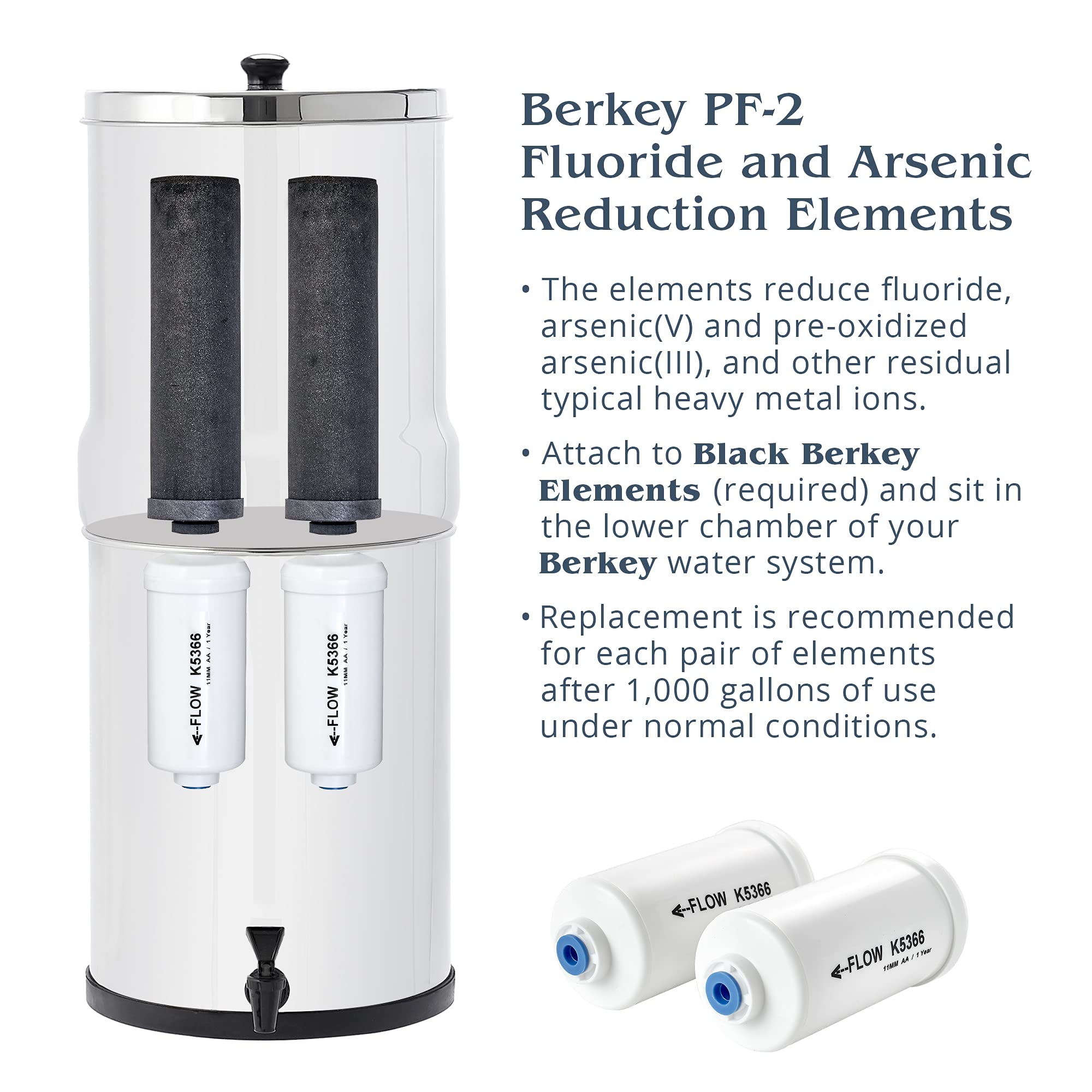 Travel Berkey Gravity-Fed Water Filter with 2 Black Berkey Elements + 2 Berkey PF-2 Fluoride and Arsenic Reduction Elements—Use at Home or Outdoors