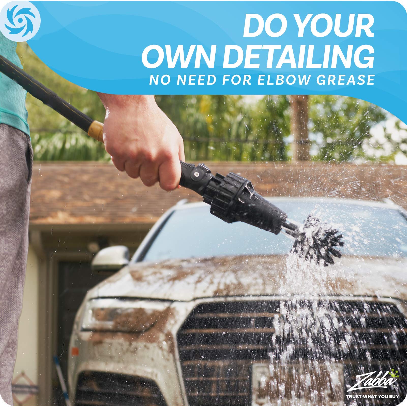 Brush Hero Wheel Brush - Auto Cleaning Kit Water, Powered Rim Cleaner to Scrub and Wash Tires, Grills, Bike and Motorcycle Wheels, Car Detailing Spinning Brushes