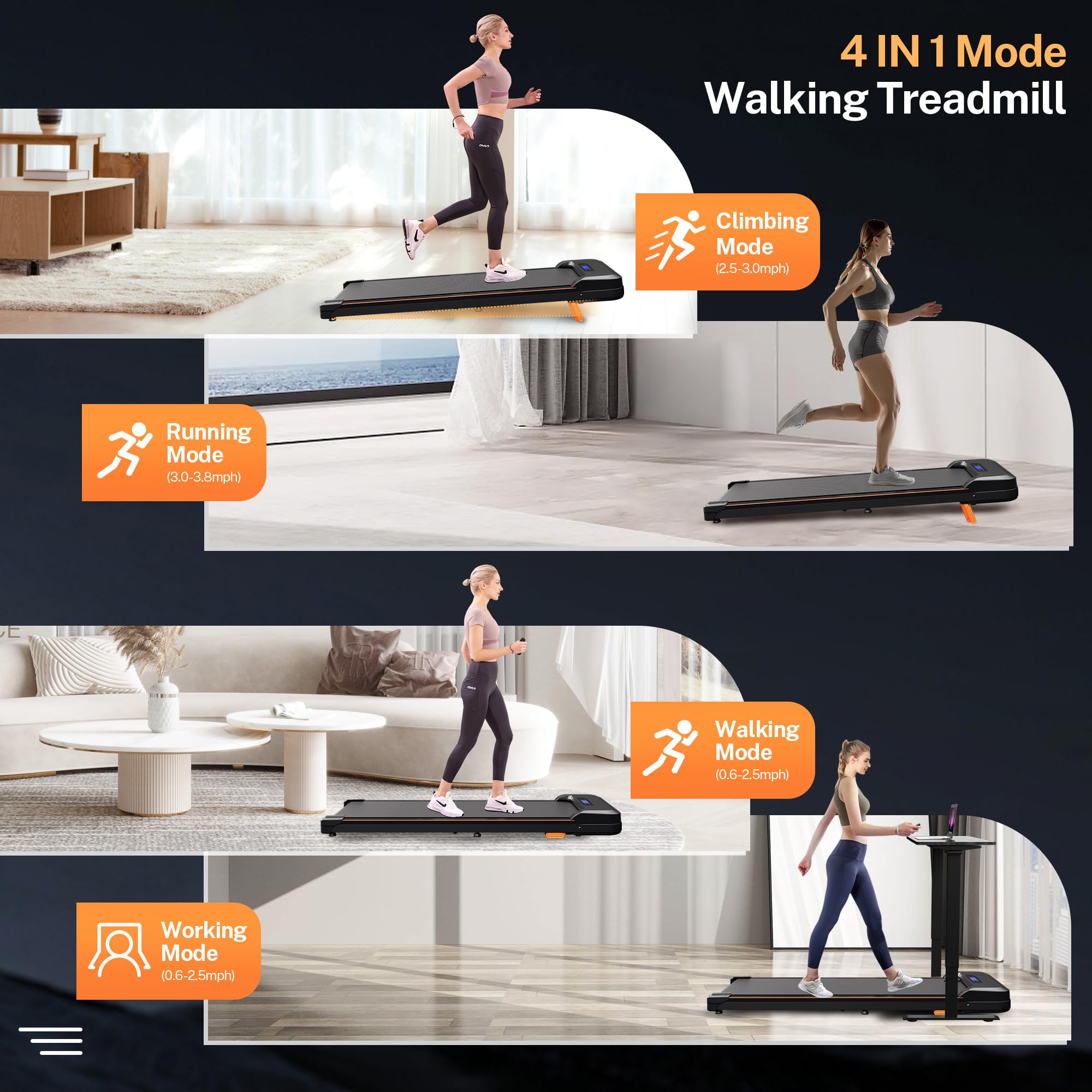 Walking Pad with Incline, Under Desk Portable Foldable Treadmill for Home Office, Walking Pad 4 in 1 for Walking Running, 2.5HP Compact Small Treadmill with Remote Control