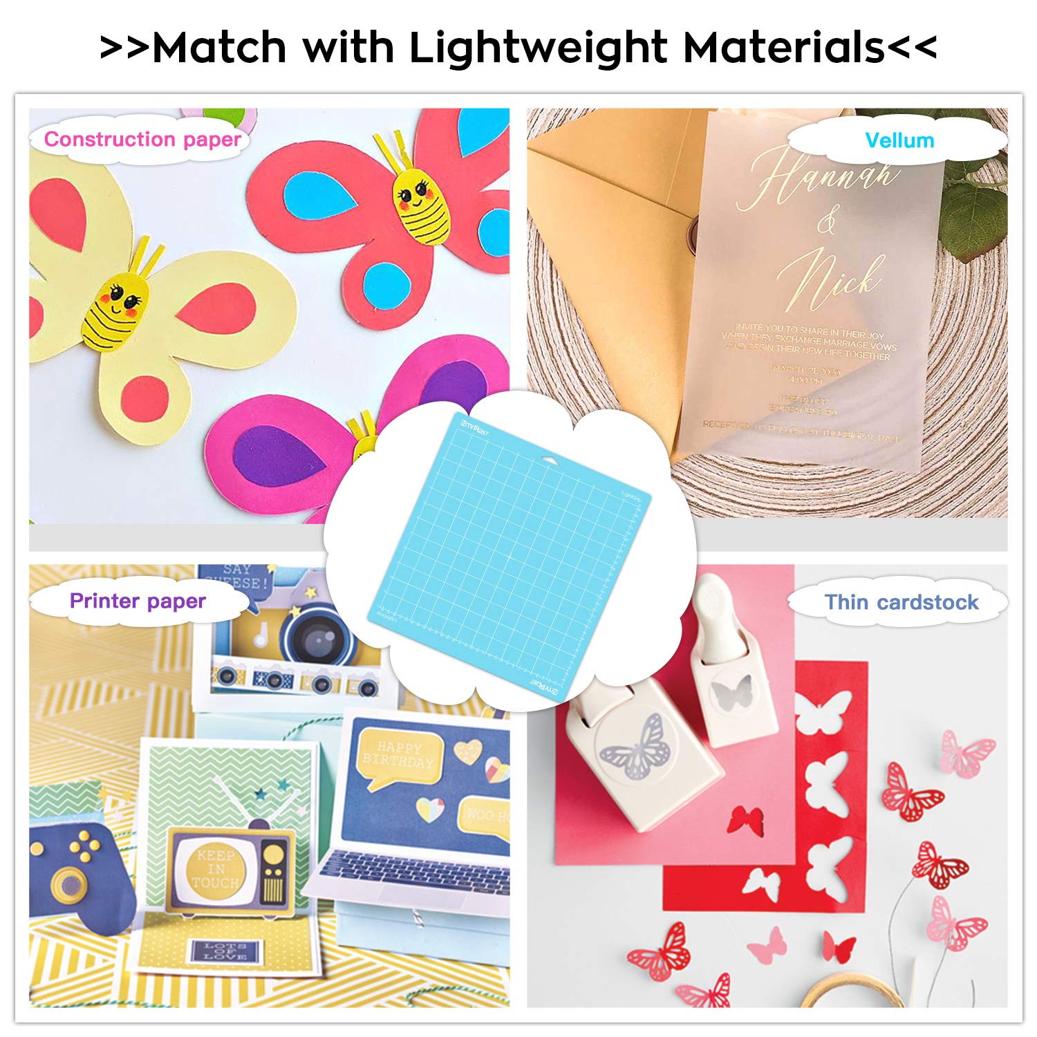 HTVRONT Light Grip Cutting Mat for Cricut, 6 Pack Cutting Mat 12x12 for Cricut Explore Air 2/Air/One/Maker, Light Adhesive Sticky Quilting Cutting Mats Replacement Accessories for Cricut
