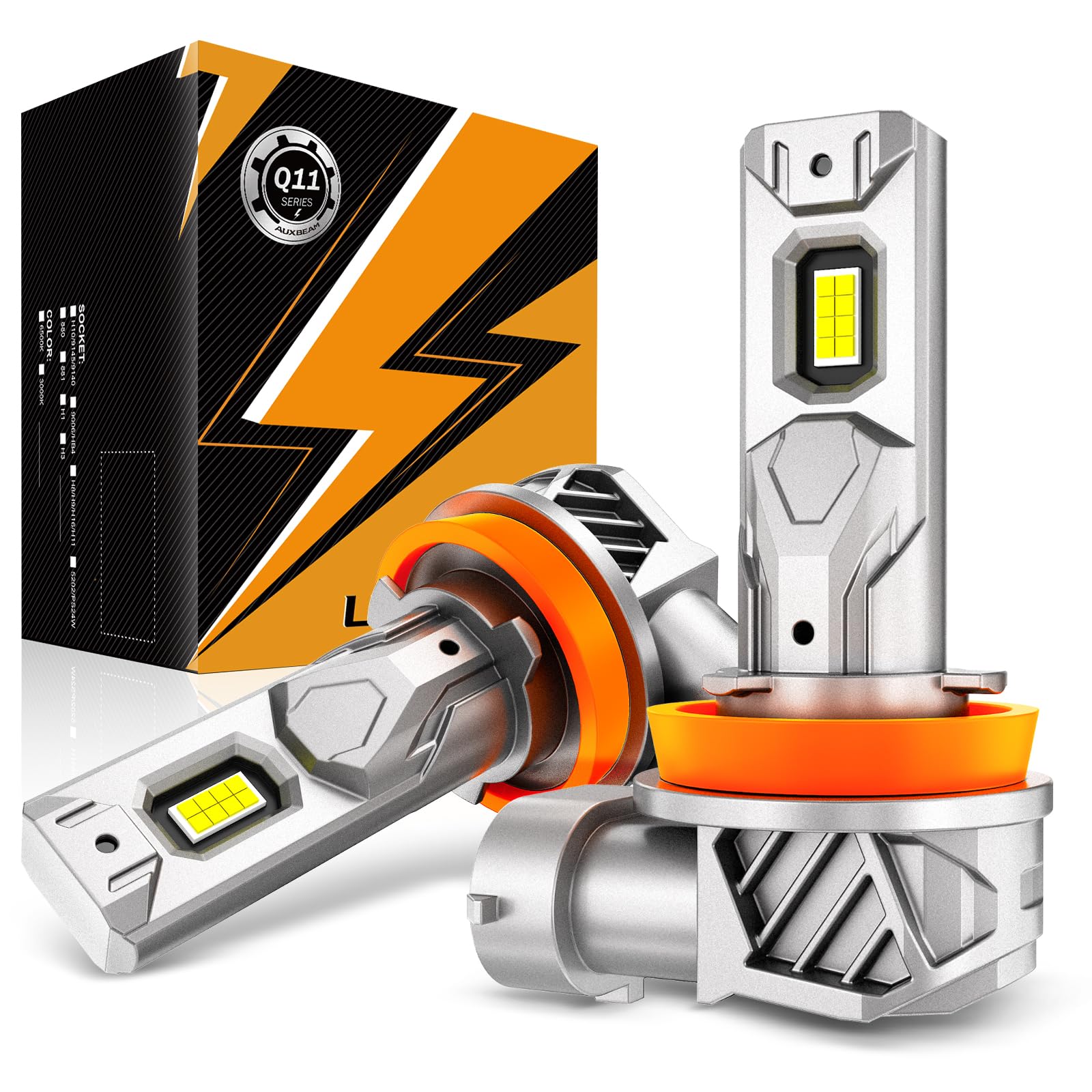 Auxbeam H11 H8 H9 Fog Light, Super Bright 1:1 Mini Size 6500K White, H11 Fanless Replacement For Off-road Use Or Powersports, Plug and Play, Pack of 2