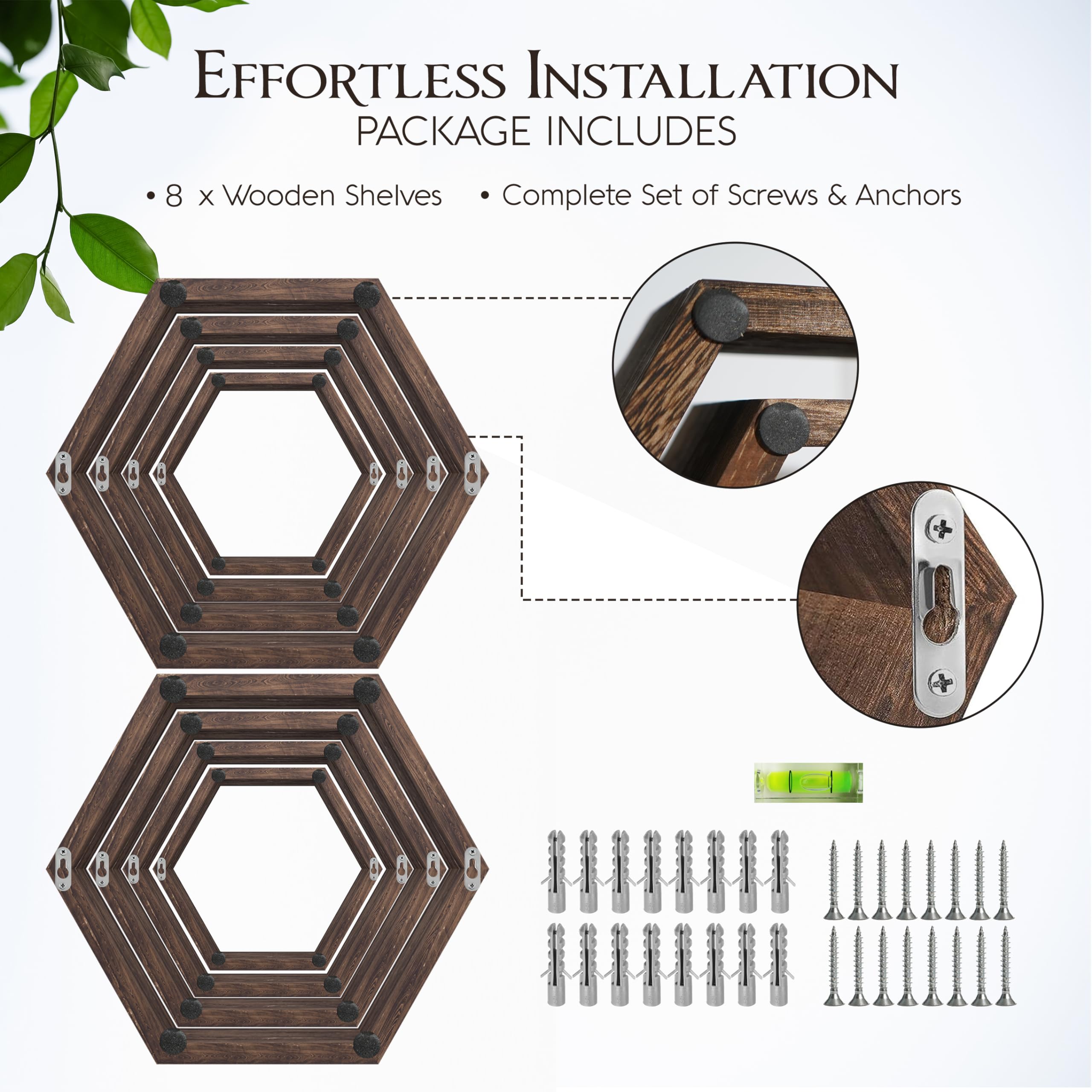 Decovate Hexagon Floating Shelves Set of 8 Honeycomb Shelves for Wall, Wooden Hexagon Shelves for Farmhouse Storage, Sturdy Elegant & Geometric octagon shelf for office, Kids, DIY & Hallway Wall Décor