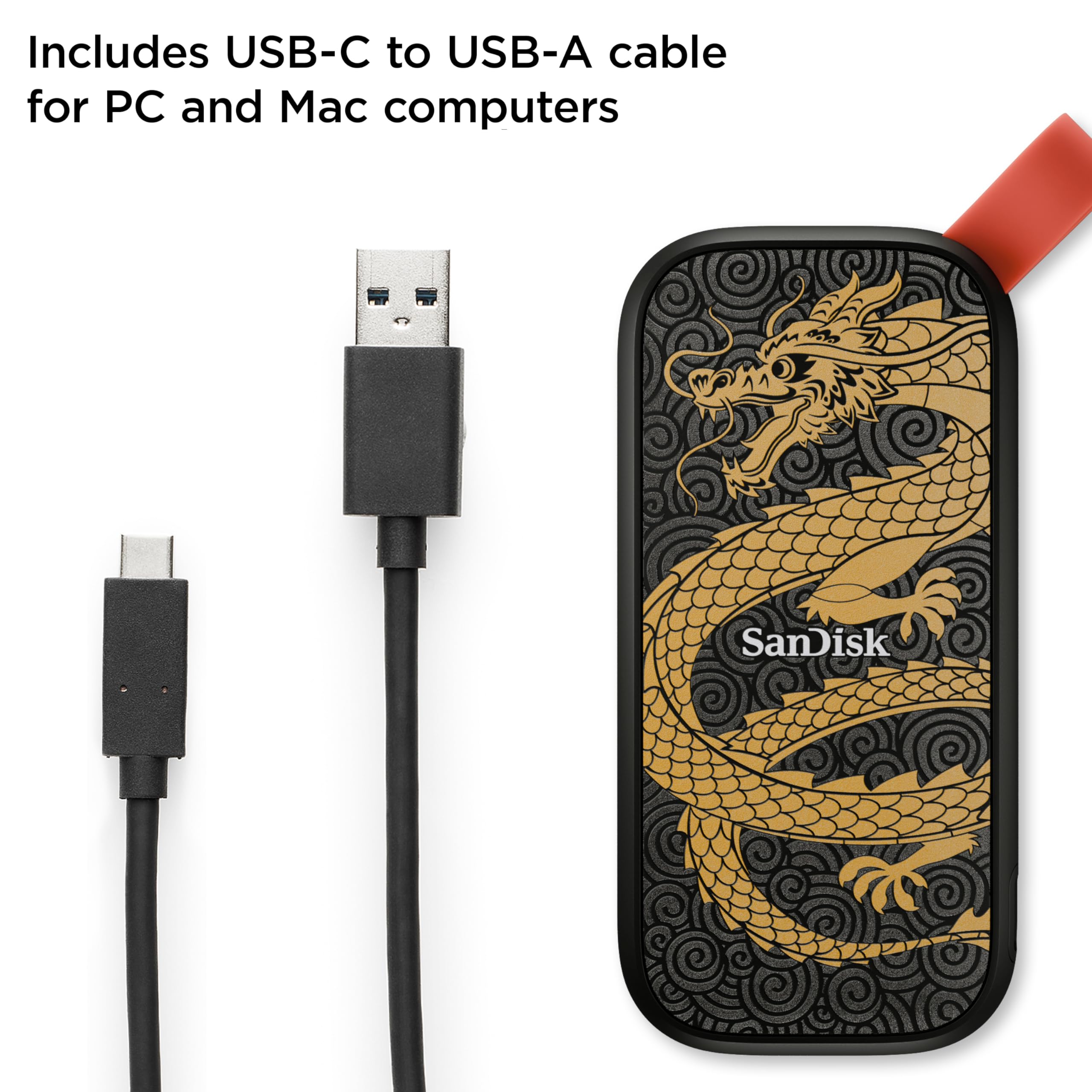 SANDISK 1TB Portable SSD, Dragon Edition - Up to 800MB/s, USB-C, USB 3.2 Gen 2, Updated Firmware - External Solid State Drive - SDSSDE30-1T00-GD25