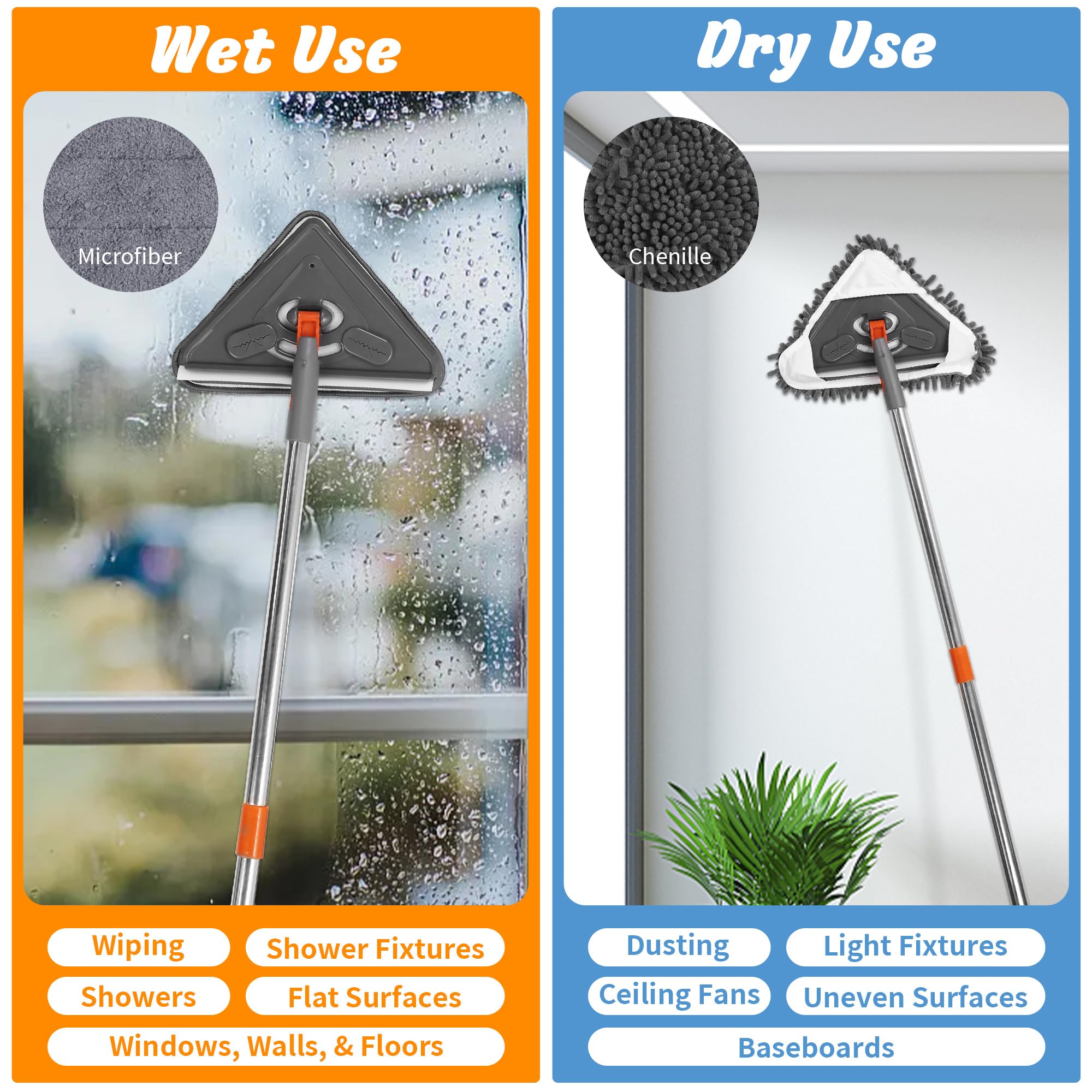 ESTALUXE 85" Wall Mop Cleaner with Long Handle and Stainless Steel Hook - 180° Rotating Wall Cleaner - Duster Tool for Walls, Multifunctional Scrapper, Ceiling, Windows and Floor with Extension Poles