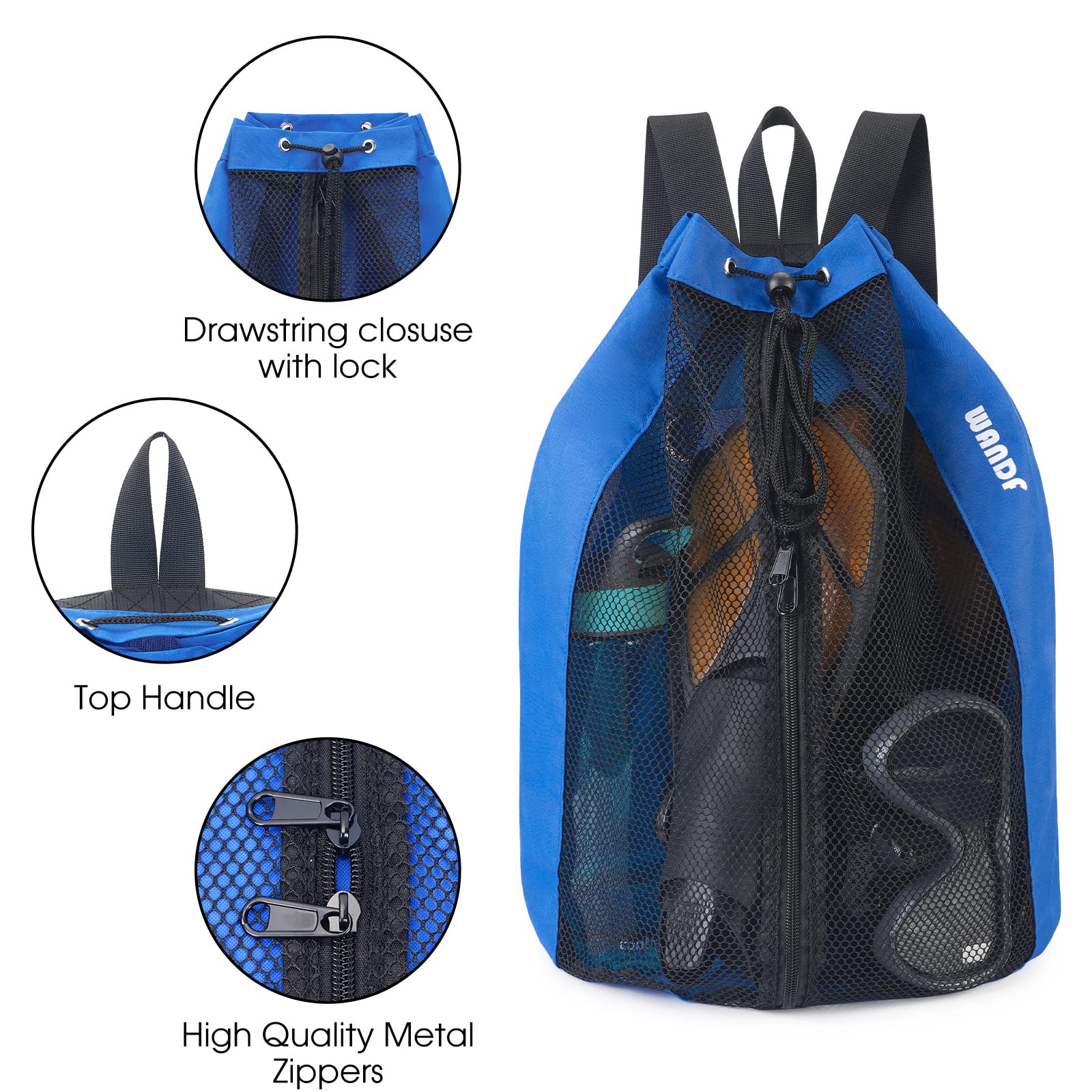 WANDF Swim Bag Mesh Drawstring Backpack Beach Backpack for Swimming, Gym, and Workout Gear(Navy blue.)