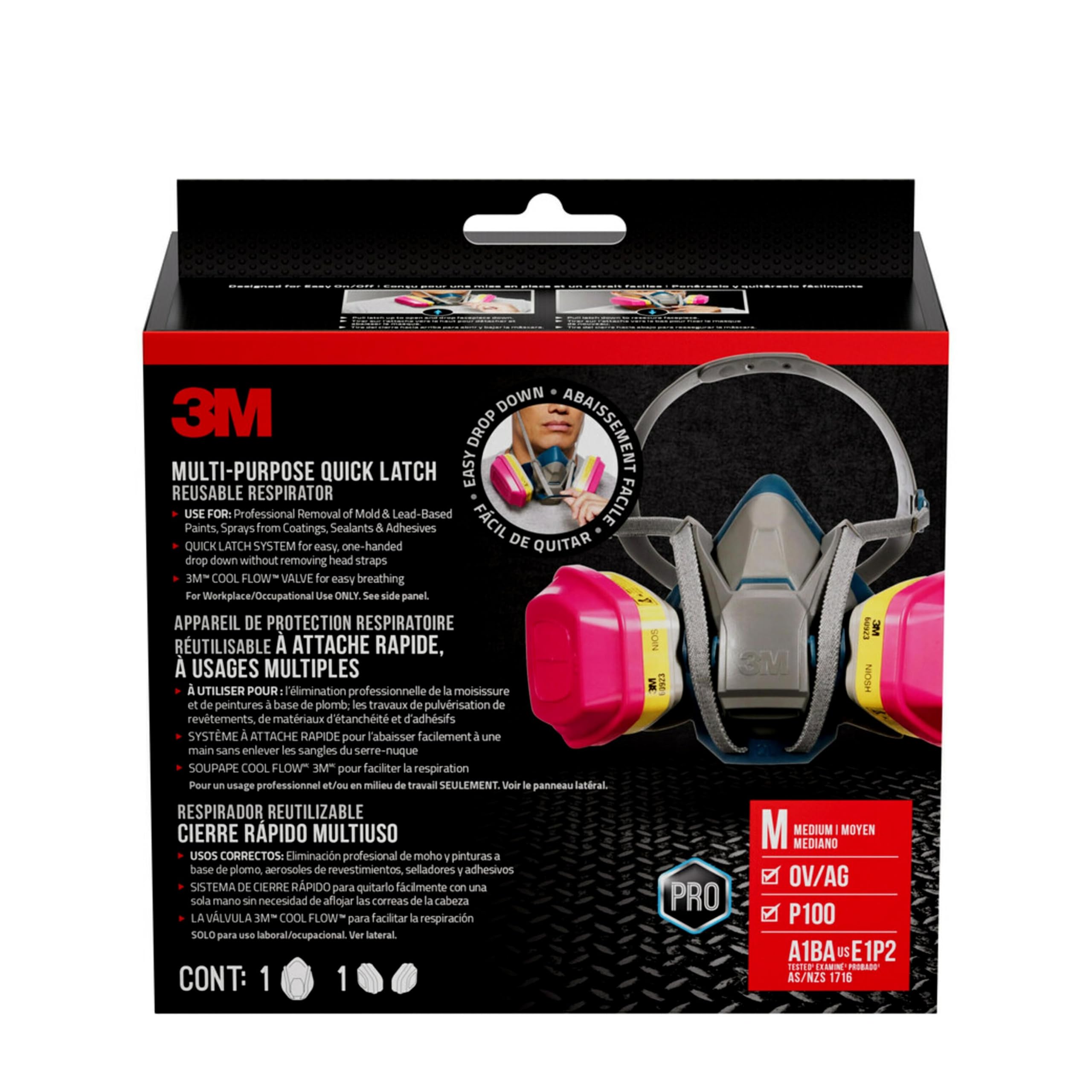 3M - 65023QLHA1-C Pro MultiPurpose Respirator with Quick Latch, Medium