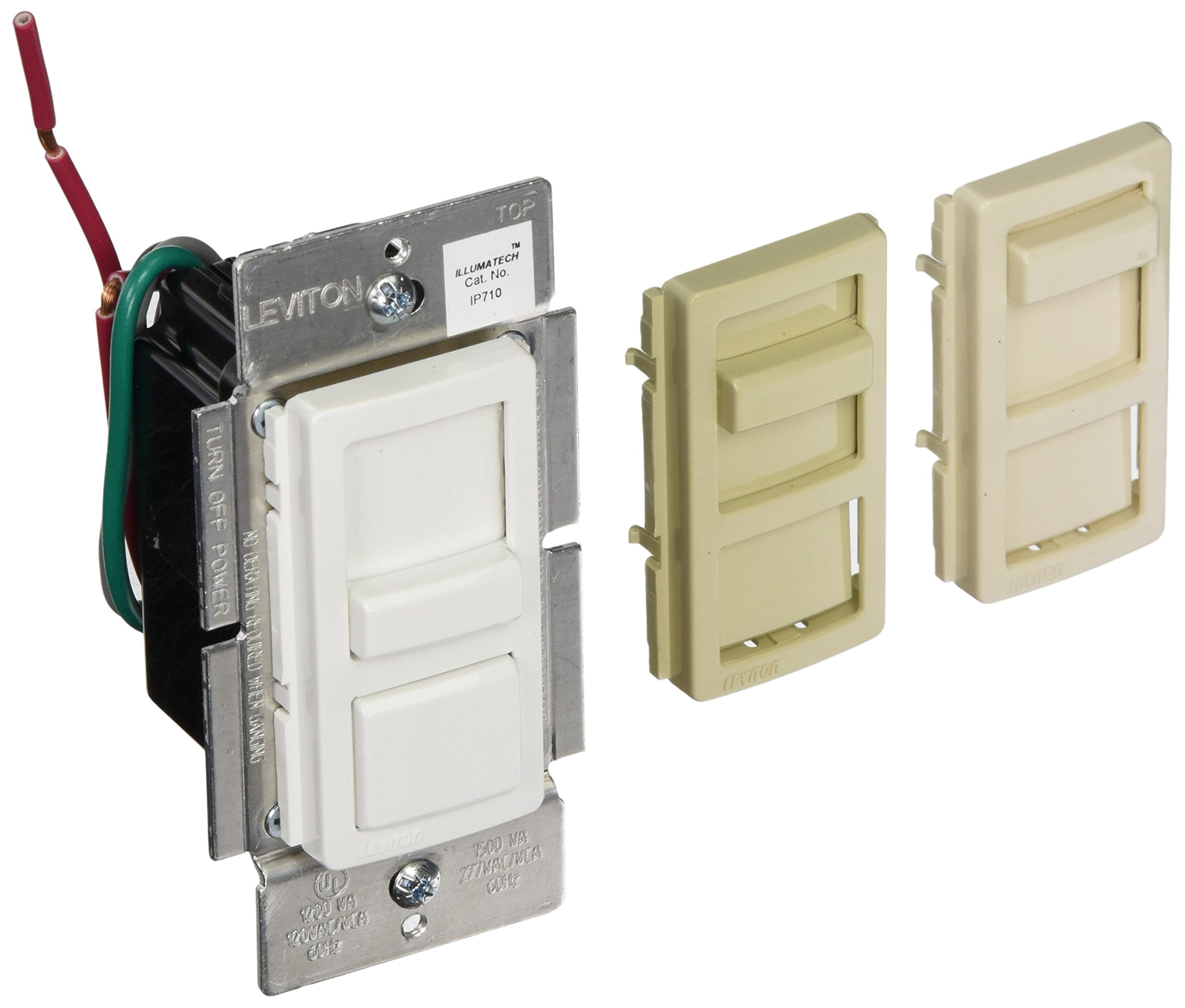 Leviton IP710-LFZ IllumaTech Slide Dimmer for LED 0-10V Power Supplies, 1200VA, 10A LED, 120/277 VAC, White w/Color Change Kits Included, White, Light Almond & Ivory