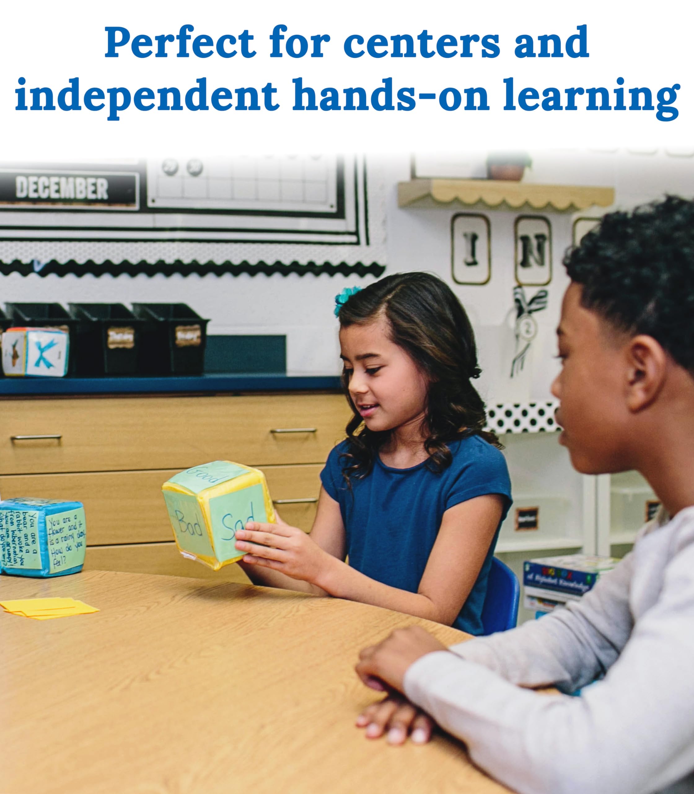 Carson Dellosa Differentiated Instruction Cubes, 3 Large Foam Classroom Pocket Dice with Cards, DIY Foam Picture Blocks with Clear Pockets for Kids, Educational Playing Game Dice, Ages 3 and Up