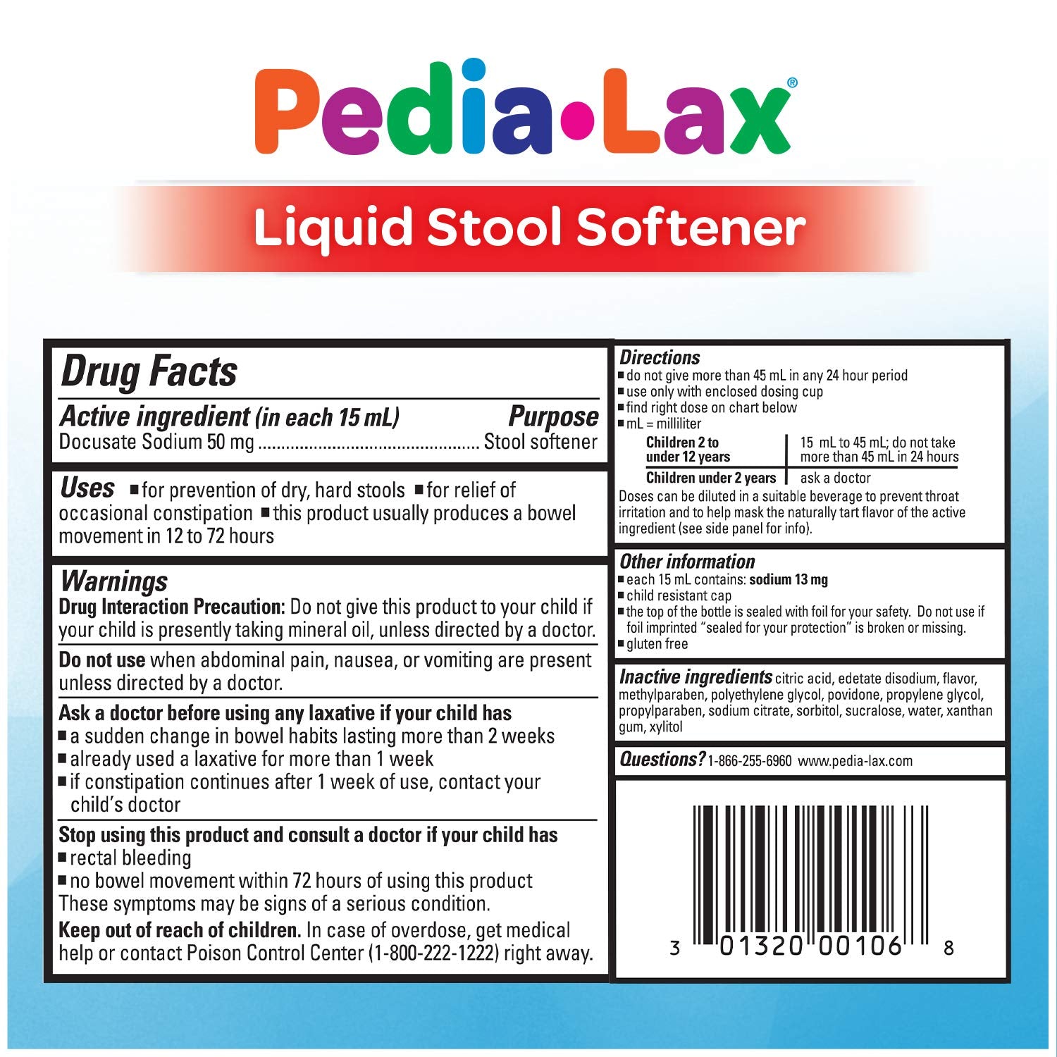 Pedia-Lax Liquid Stool Softener for Kids, Ages 2-11, Berry Flavor, 4 Fl Oz (Pack of 3) Packaging may vary