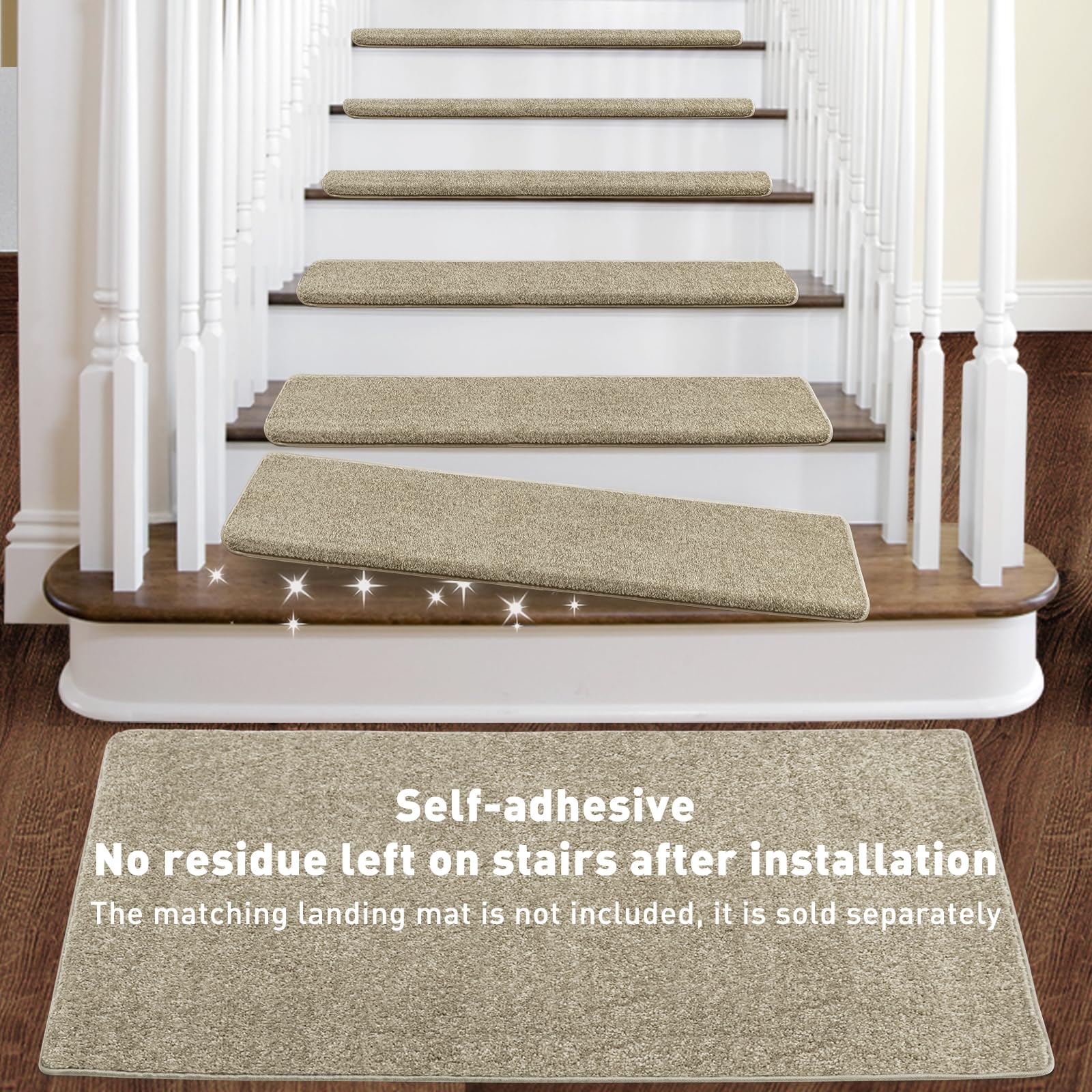 PURE ERA Bullnose Carpet Stair Treads Set Tape Free Non-Slip Indoor Stair Protectors Pet Friendly Rugs Covers Soft Skid Resistant Washable Reusable 9.5" x 30"(14 Pieces,Cream Gray)