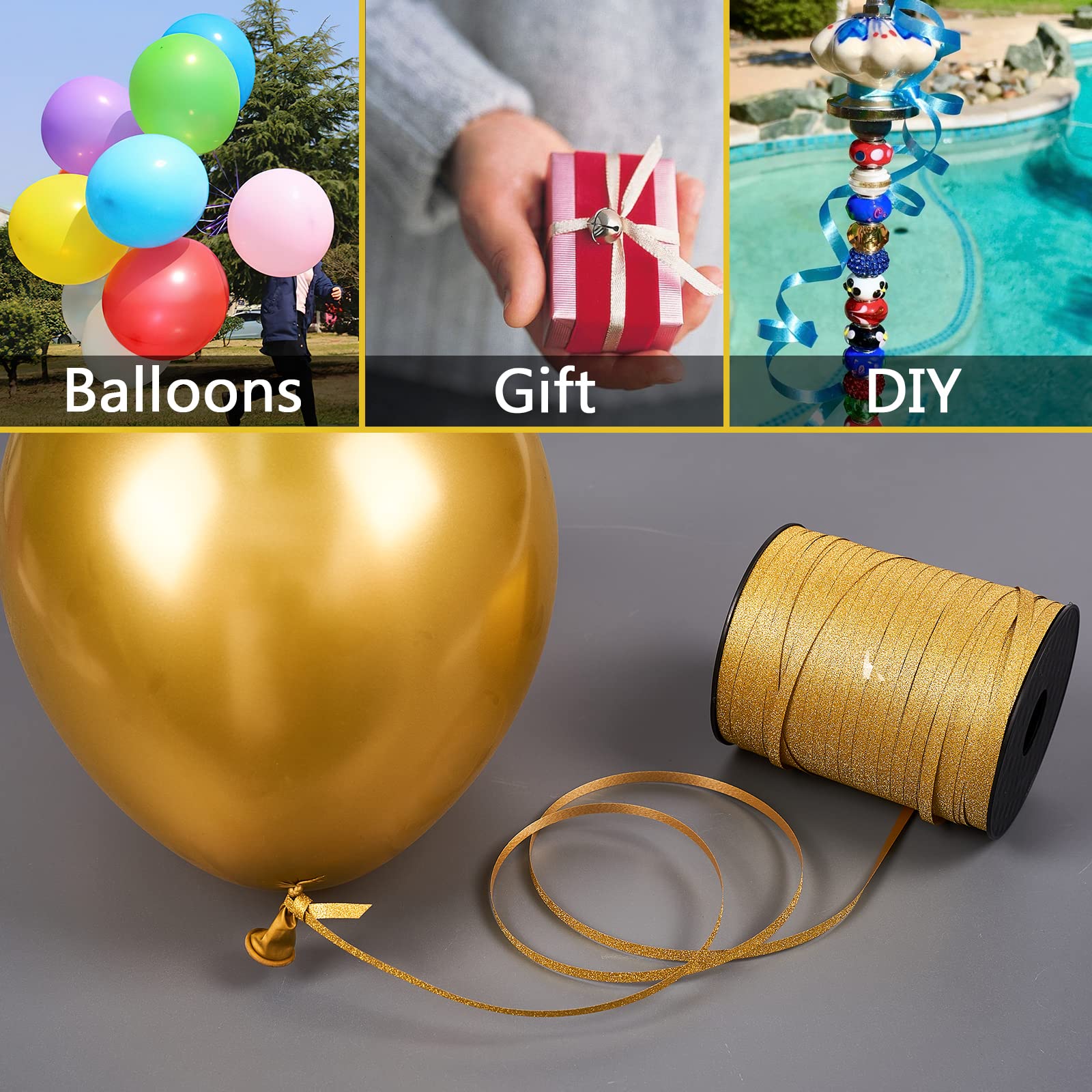 PartyWoo Gold Ribbon - 500 Yard Curling Ribbon for Crafts, Balloons, Gift Wrapping, Florist Flowers (1 Roll)