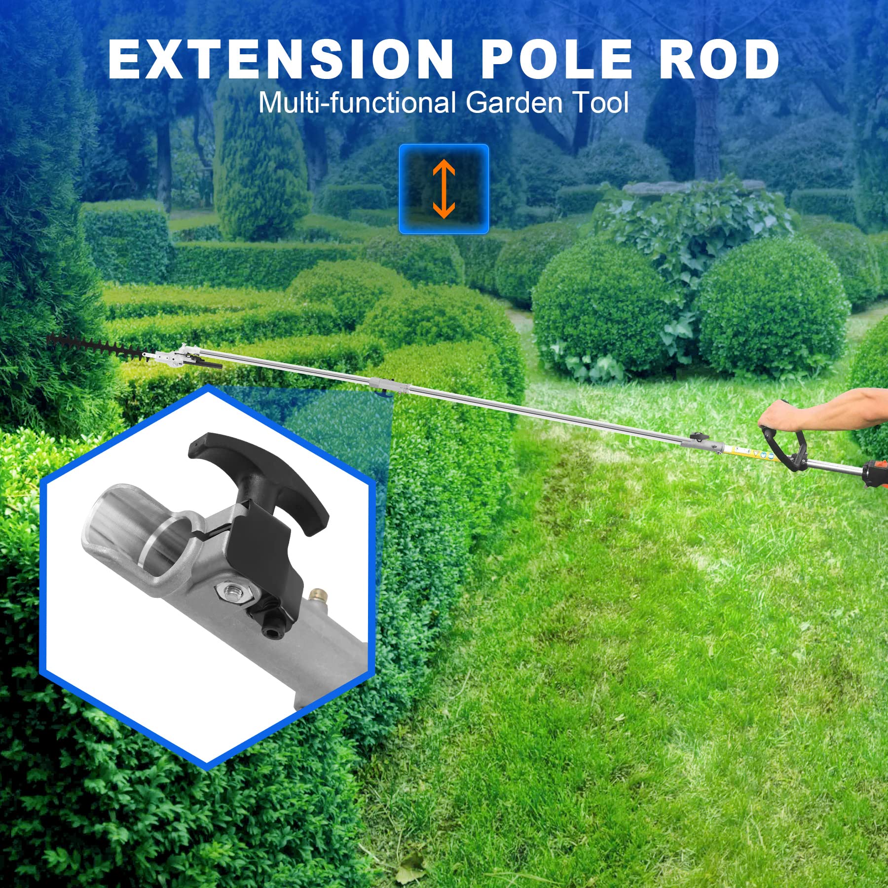 Iglobalbuy 52cc 2-Stroke 5 in 1 Garden Hedge Trimmer Combo, Gas Powered Long Reach Pole Saw Grass String Trimmer Brush Tree Cutter Pruner Weed Eater Multi Functional Garden Trimming Tools
