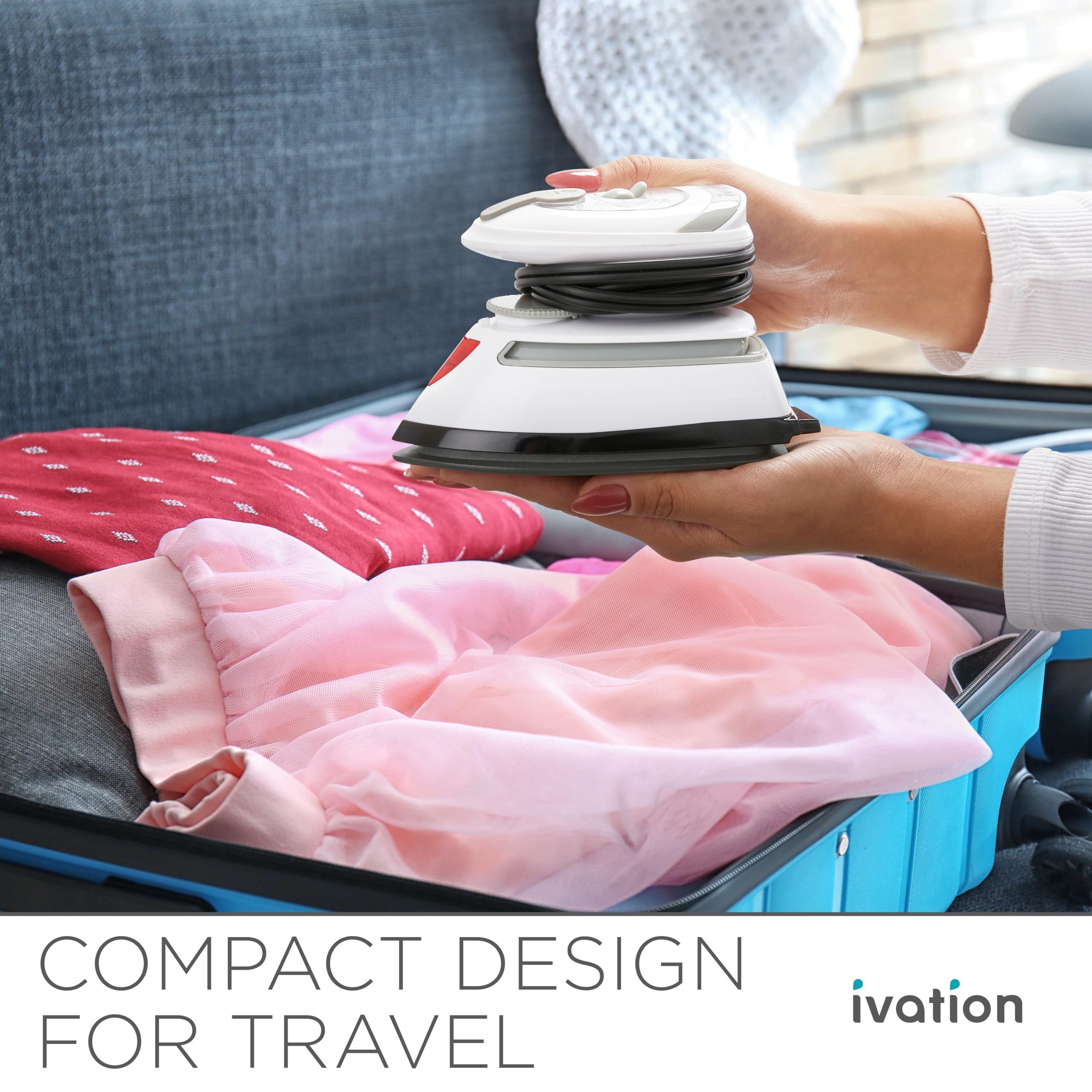 Ivation Travel Steam Iron | Mini Dual Voltage Dry Iron & Clothes Steamer with Nonstick Soleplate, Temperature Control & Indicator Light | Heats in Seconds, Small & Compact, ETL Certified, 1.3 Lbs.