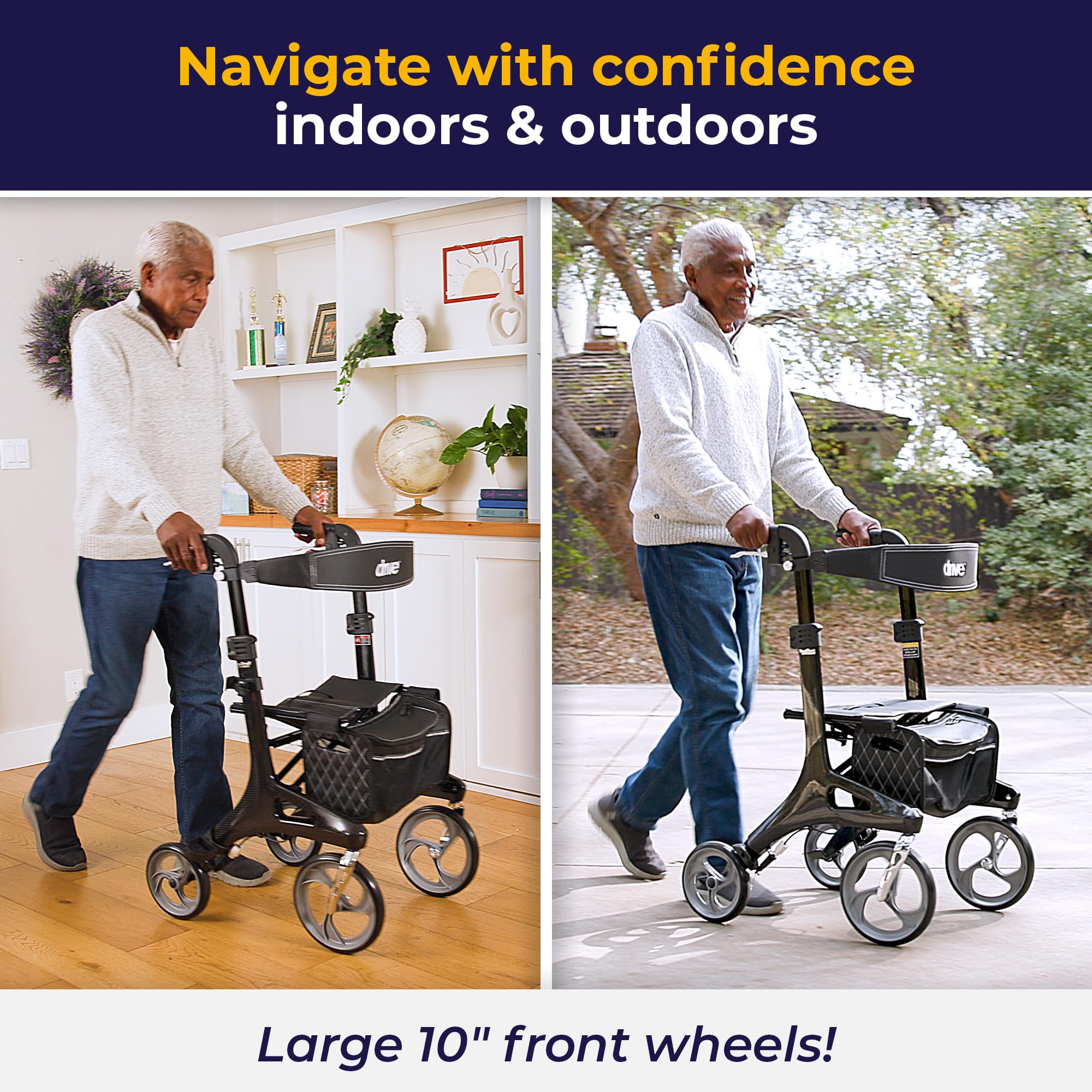 Drive Medical RTL10266CF Nitro Elite CF Foldable Rollator Walker with Seat, Black