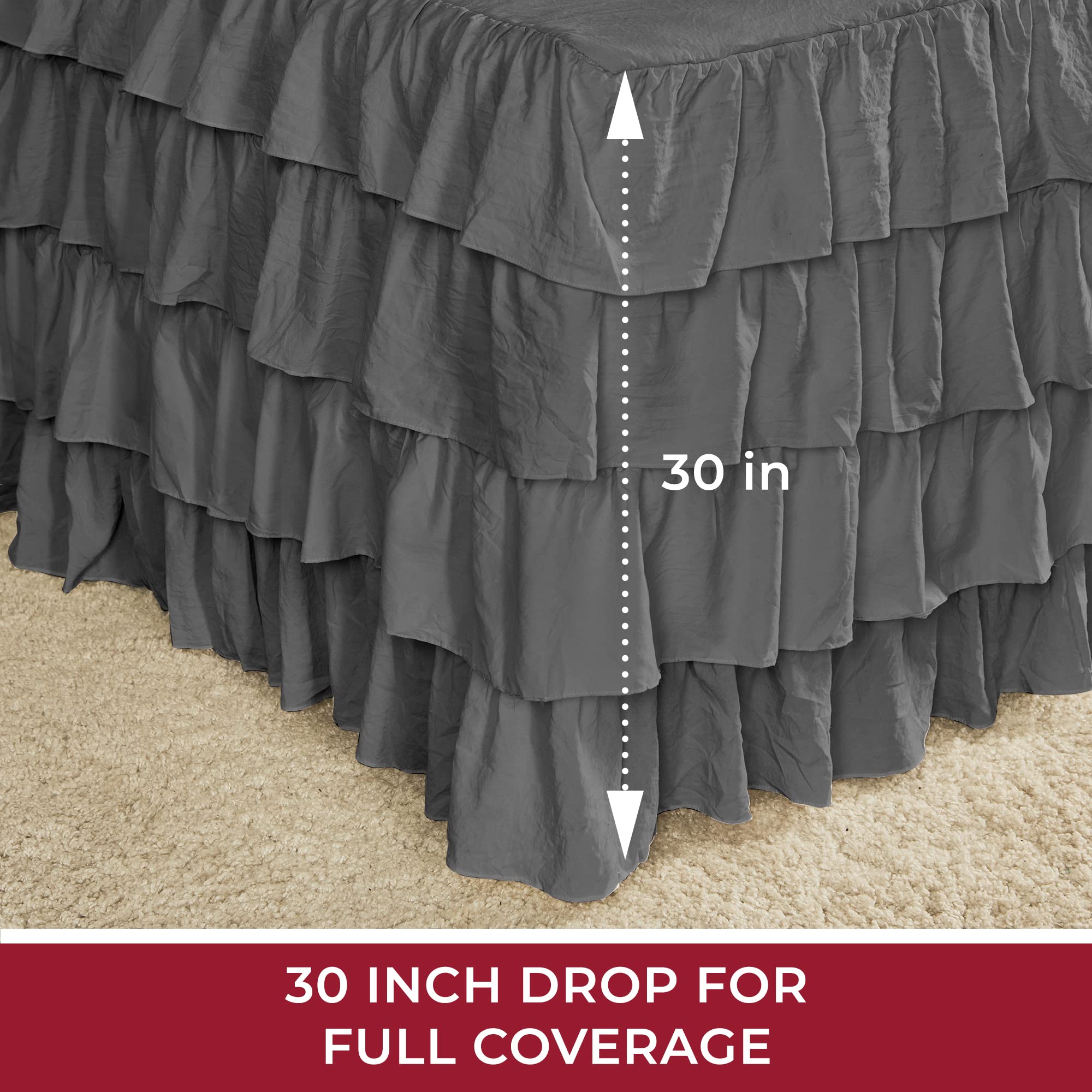 Mellanni Multi-Ruffled Bedspread Twin Set - 2-Pieces: Ruffle Bedspread & 1 Sham - 30" Drop Ruffle Bedskirt for Total Coverage - Ultra-Soft Bedding (Twin, Gray)