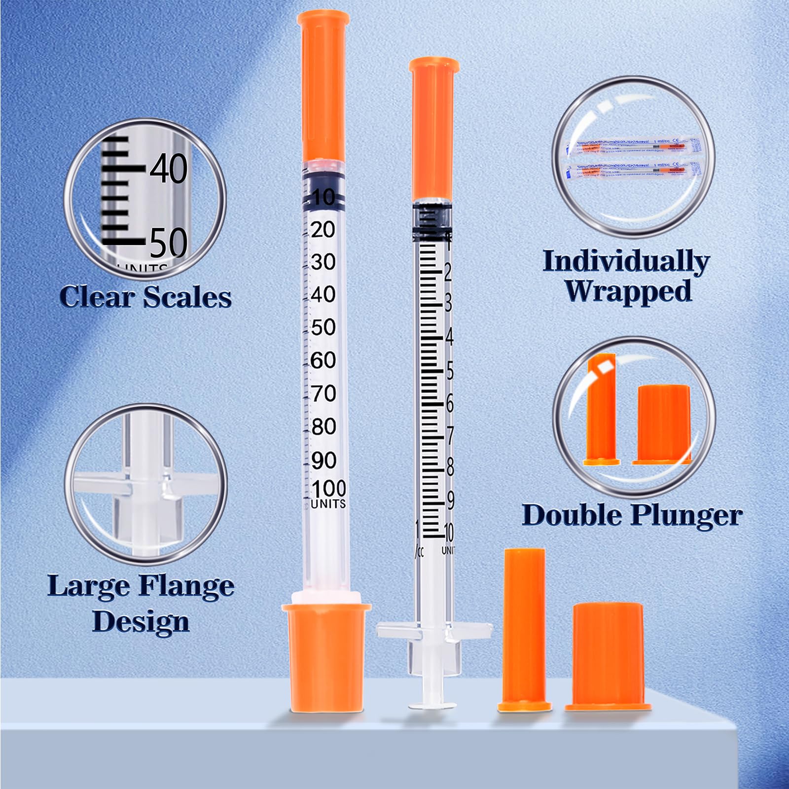 1ml 30G 5/16 Inch 8mm Syringe, U-100 Lab Syringes Individually Wrapped, Pack of 100