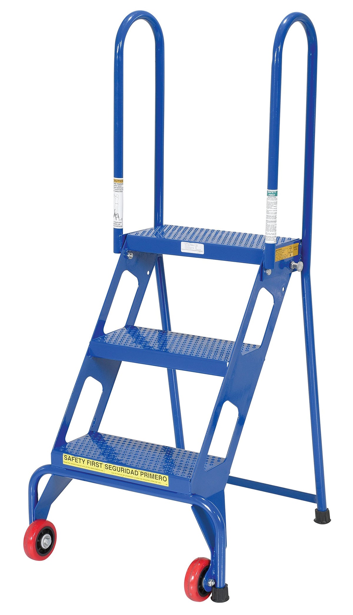 Vestil FLAD-3 Folding 3 Steps Ladder with Wheels, Carbon Steel, 350 lbs Capacity, 30-1/4" Top Step Height