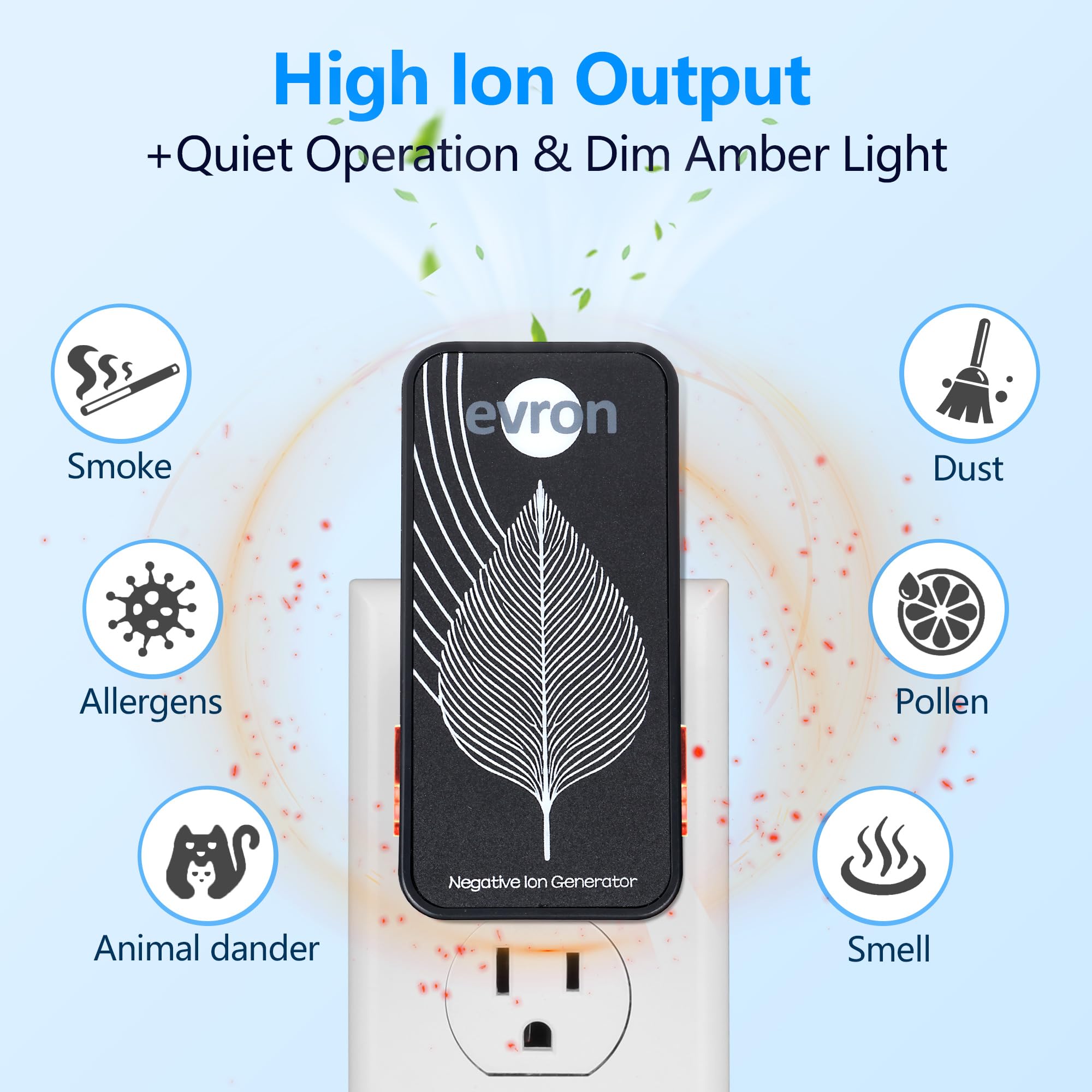 Air Ionizers for Home, Ultra-Thin Filterless Plug-In Negative Ion Generator, Foldable Plug & Dim Amber Light, 20M Ions/Sec, Up to 400 sq ft Coverage (1, Black)